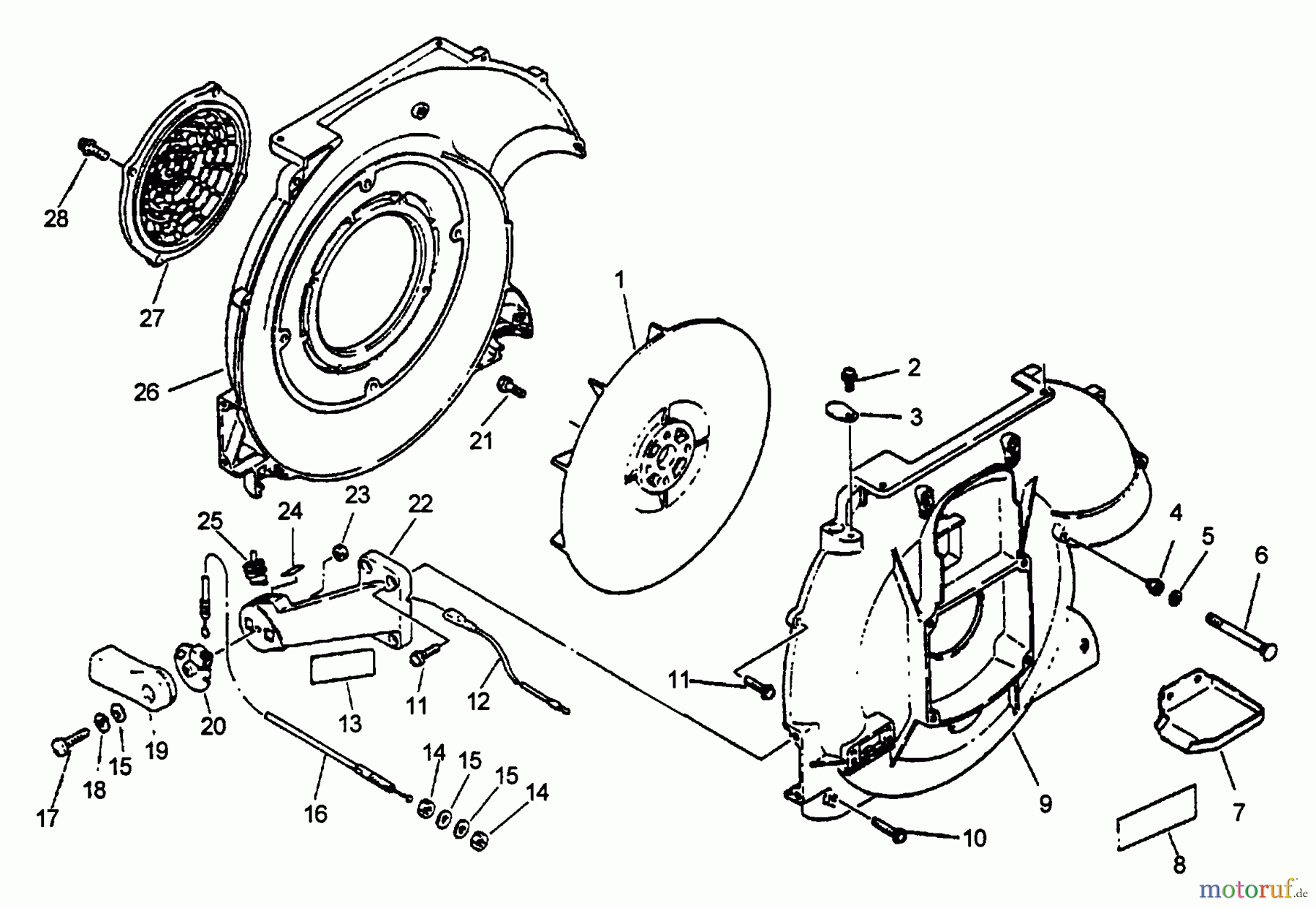  Echo Bläser / Sauger / Häcksler / Mulchgeräte	 PB-400E - Echo Back Pack Blower, Type 1E S/N 001001 & Up Fan, Housings, Switch, Throttle (06/96)