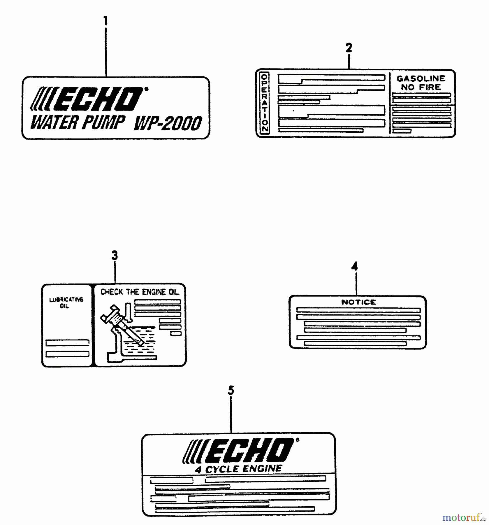 Echo Wasserpumpen WP-2000 - Echo Water Pump, S/N: A0000 - A1009 LABELS