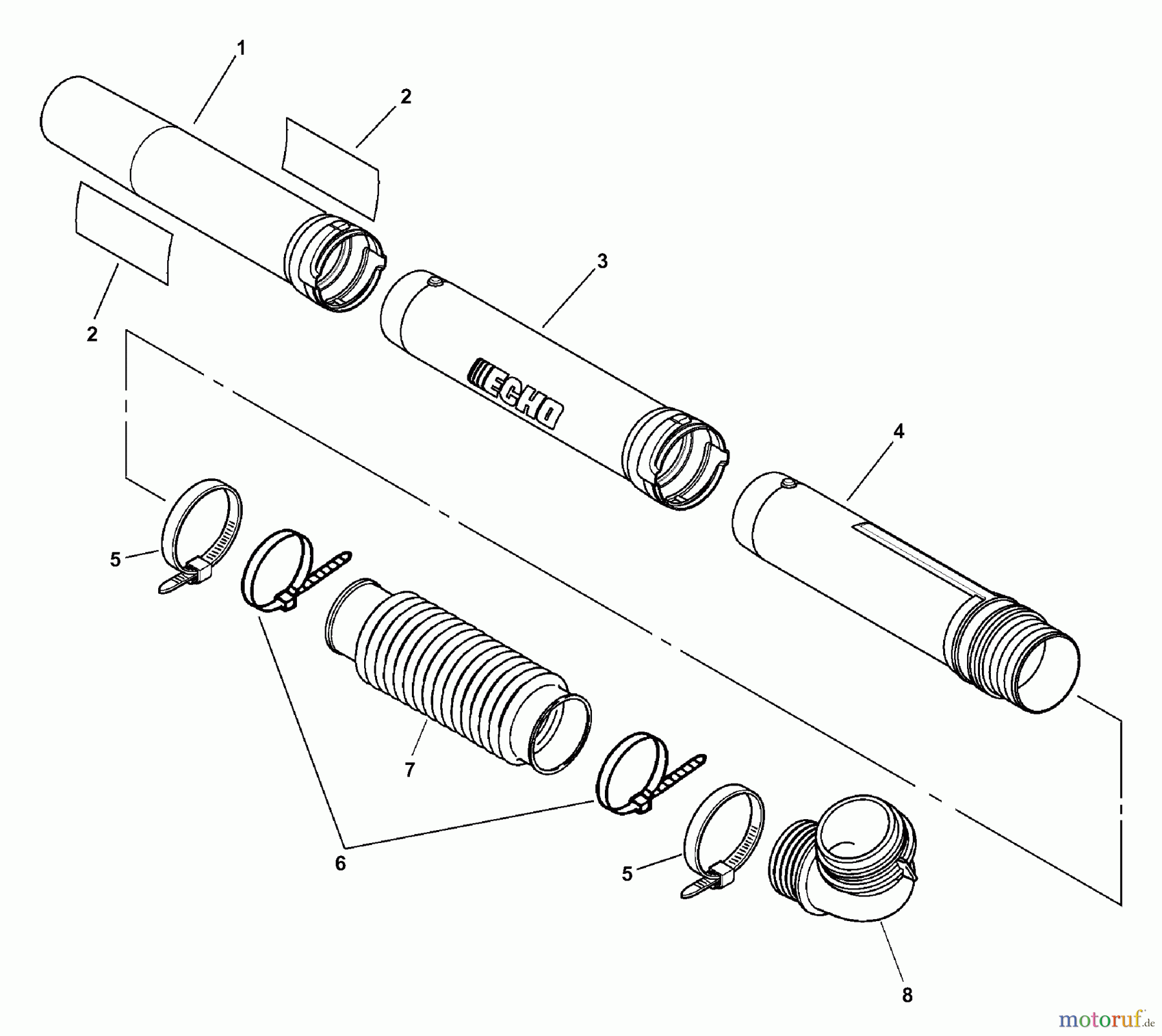  Echo Bläser / Sauger / Häcksler / Mulchgeräte	 PB-603 - Echo Back Pack Blower, S/N: 03001001 - 03999999 Blower Tubes