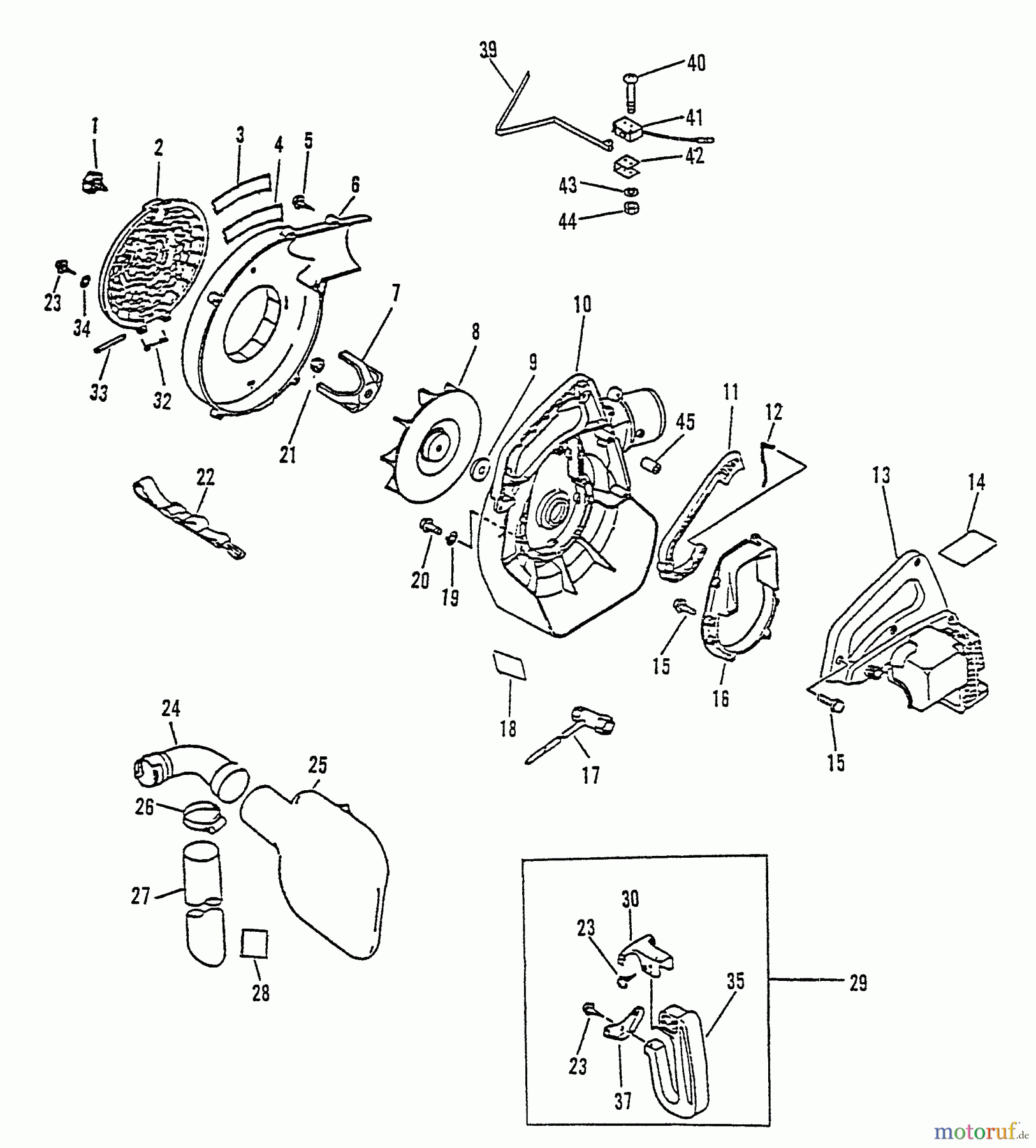  Echo Bläser / Sauger / Häcksler / Mulchgeräte	 ES-1000 - Echo Shredder/Vacuum, S/N: 001001 - 025416 Fan, Housings, Vac Pipes, Debris Bag, Handles, Cover, Sfty Swtch, Tools