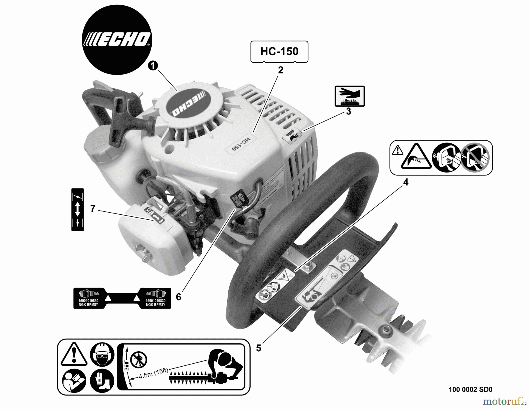  Echo Trimmer, Faden / Bürste GT-201R - Echo String Trimmer, S/N: 02001001 - 02999999 Model Labels