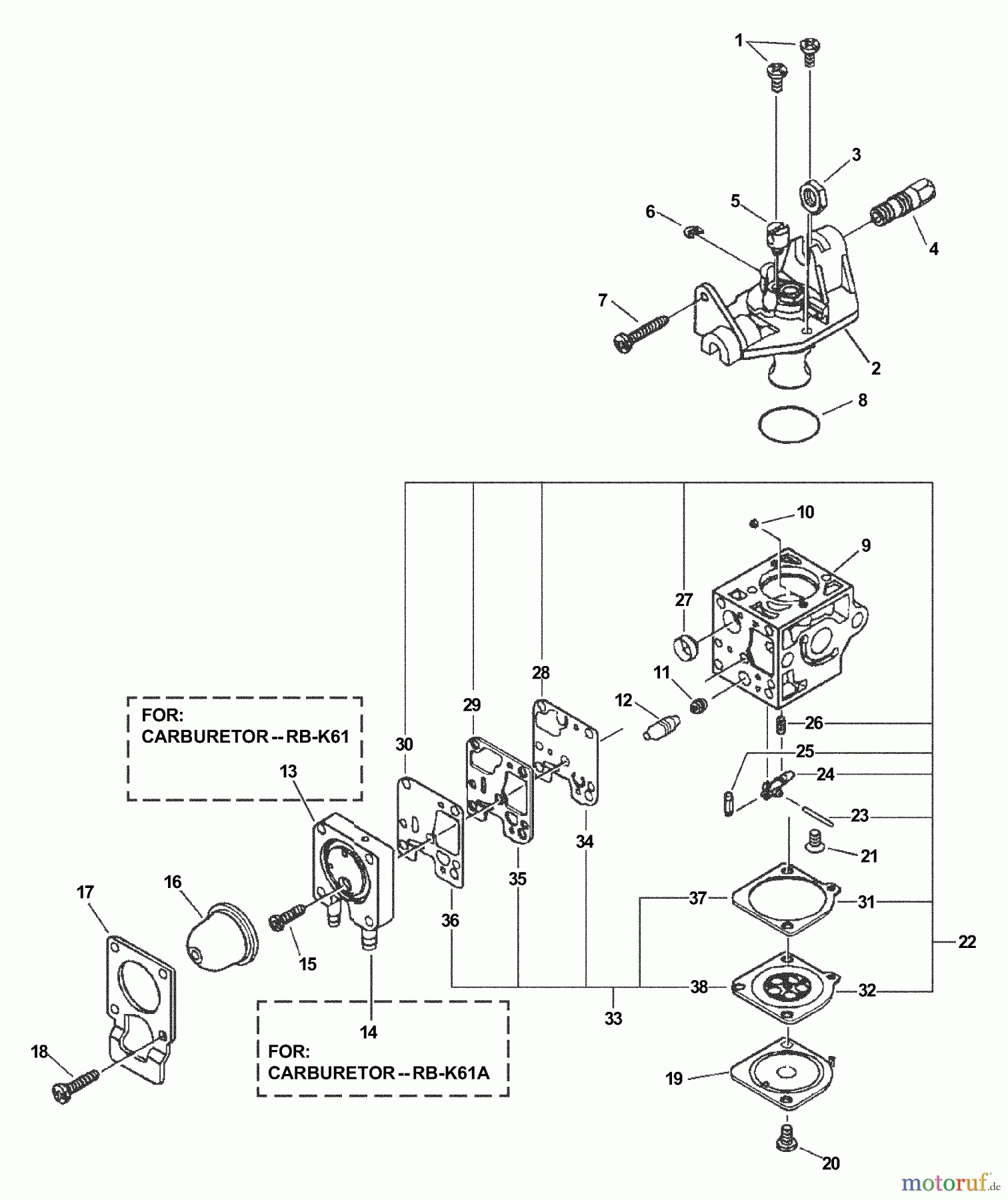  Echo Bläser / Sauger / Häcksler / Mulchgeräte	 ES-231 - Echo Shredder/Vacuum, S/N: 02001001 - 02999999 Carburetor -- RB-K61A