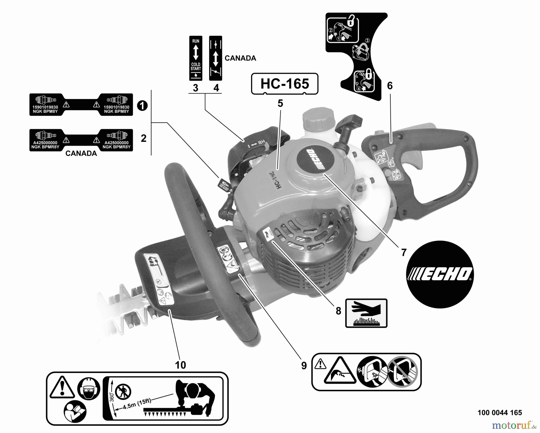 Echo Heckenscheren HC-165 - Echo Hedge Trimmer, S/N: S69411001001 - S69411999999 Labels