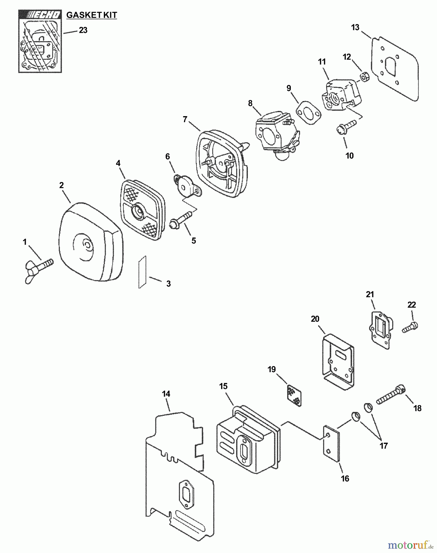  Echo Heckenscheren HC-201 - Echo Hedge Trimmer, S/N: 02001001 - 02999999 Intake, Exhaust