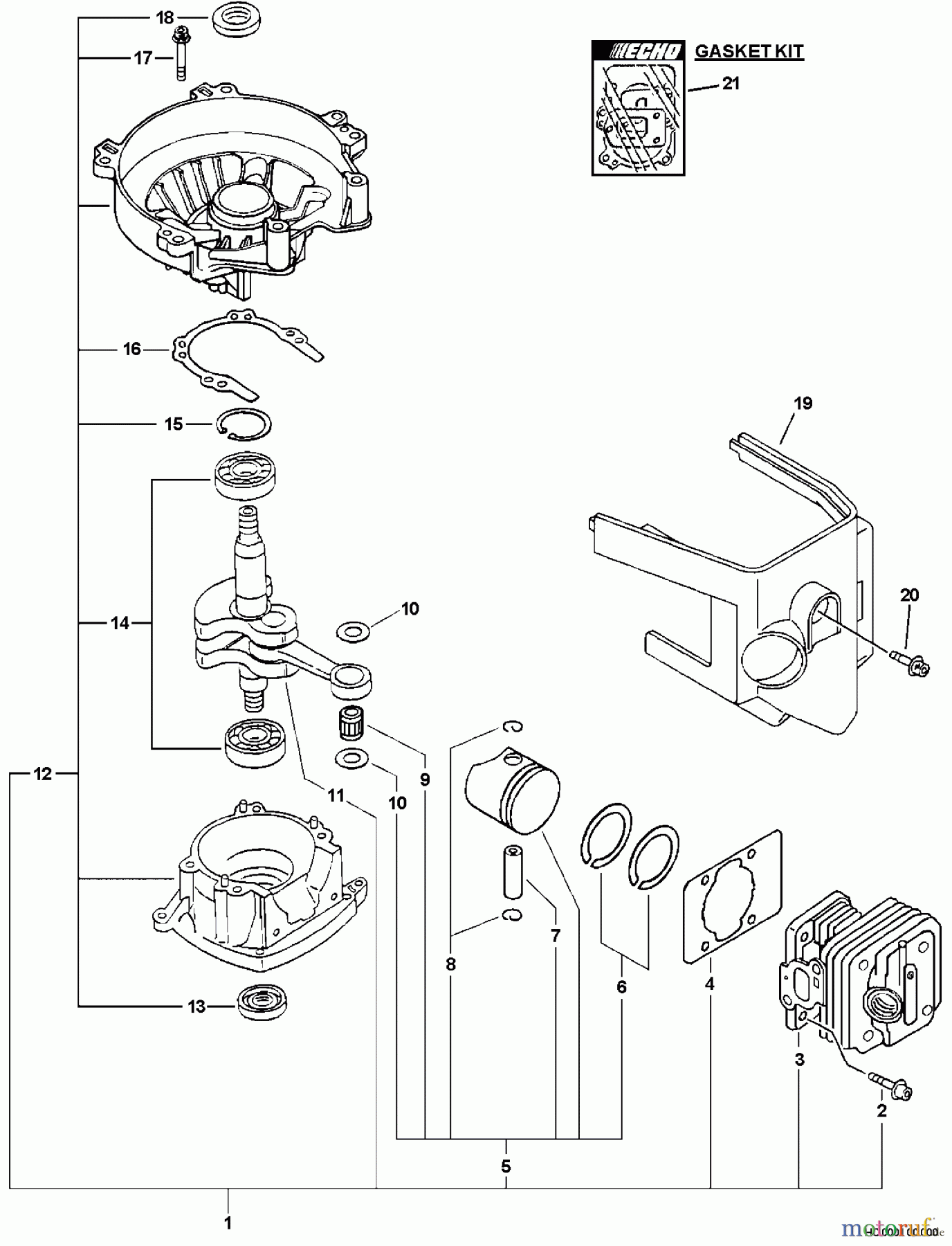  Echo Heckenscheren HC-233 - Echo Hedge Trimmer, S/N: 02001001 - 02999999 Engine, Short Block, Cylinder Cover