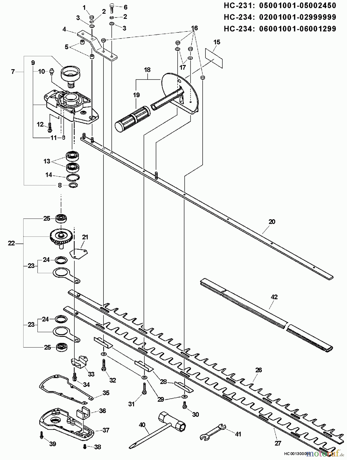 Echo Heckenscheren HC-231 - Echo Hedge Trimmer, S/N: 05001001 - 05999999 Blades, Gear Case, Side Handle, Tools  S/N: 05001001 - 05002450