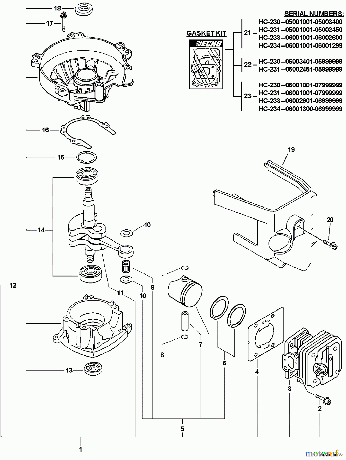  Echo Heckenscheren HC-231 - Echo Hedge Trimmer, S/N: 05001001 - 05999999 Engine, Short Block, Cylinder Cover