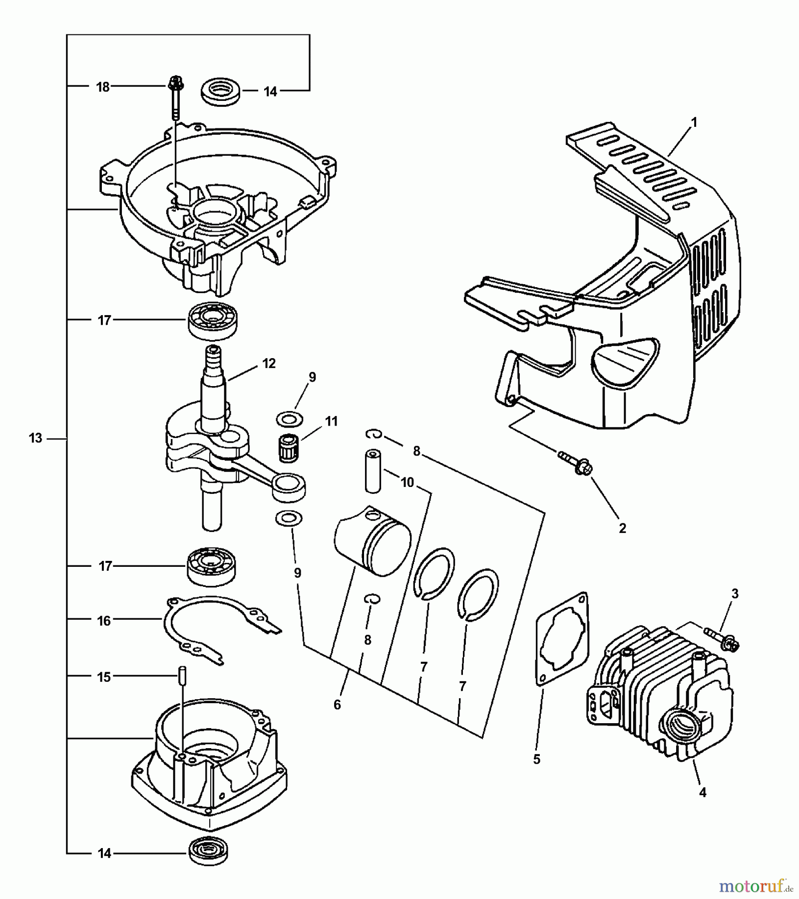  Echo Heckenscheren HC-2410 - Echo Hedge Trimmer (Type 1E) Crankcase, Cylinder Cover, Engine
