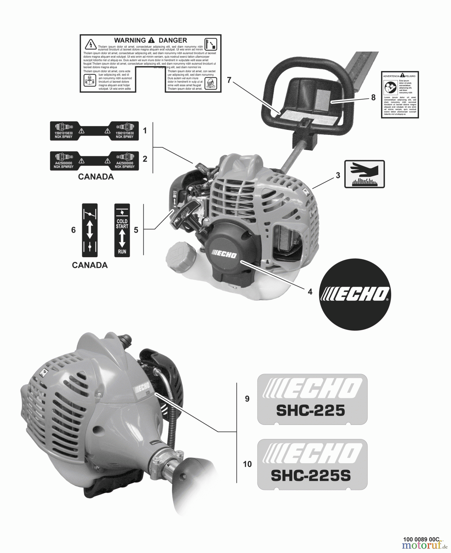  Echo Heckenscheren SHC-225 - Echo Shaft Hedge Trimmer, S/N: S85513001001 - S85513999999 Labels