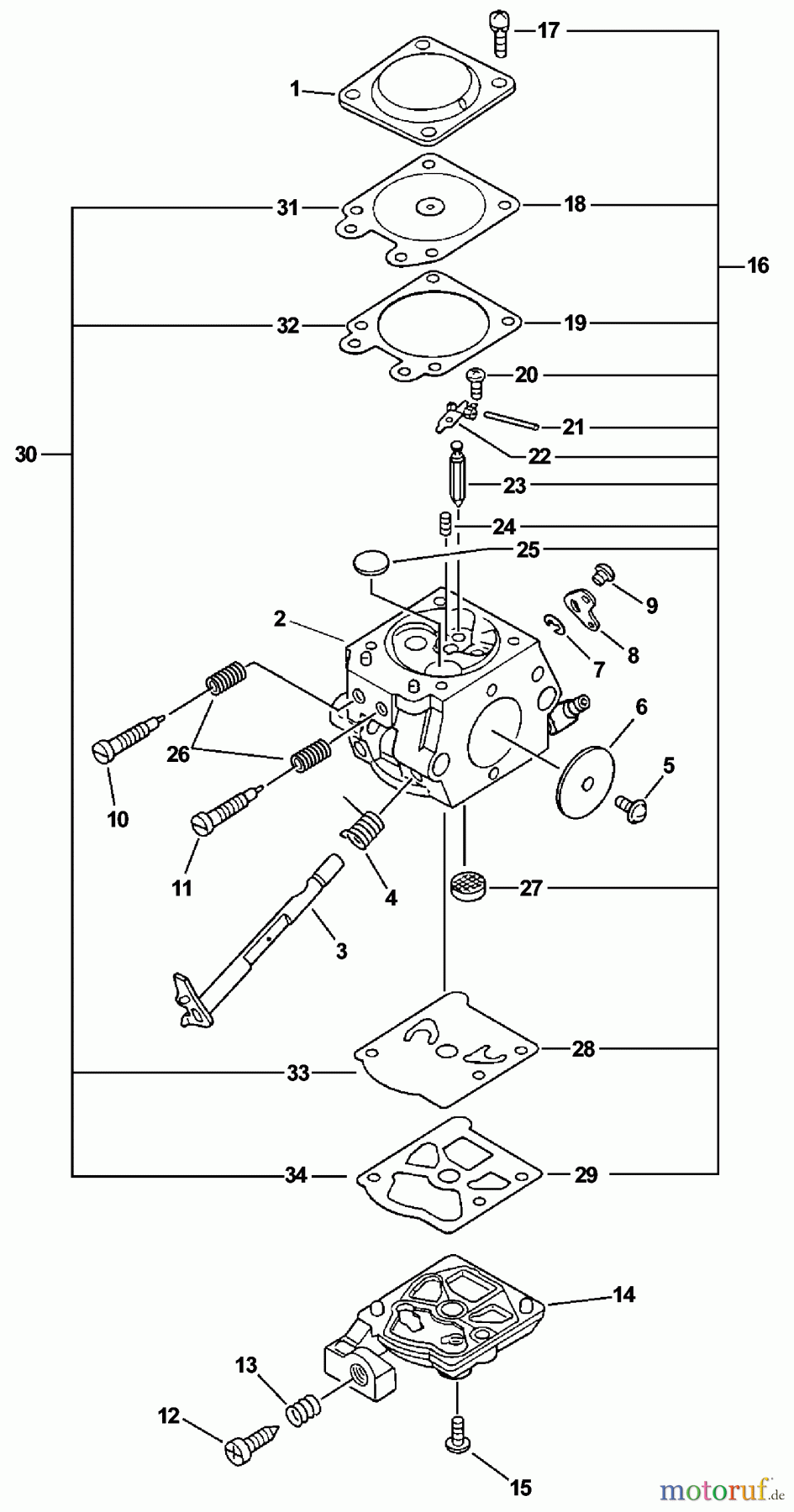  Echo Sägen, Kettensägen CS-3400 - Echo Chainsaw (Type 1) Carburetor -- WT-385A  S/N: 001001 - 011843