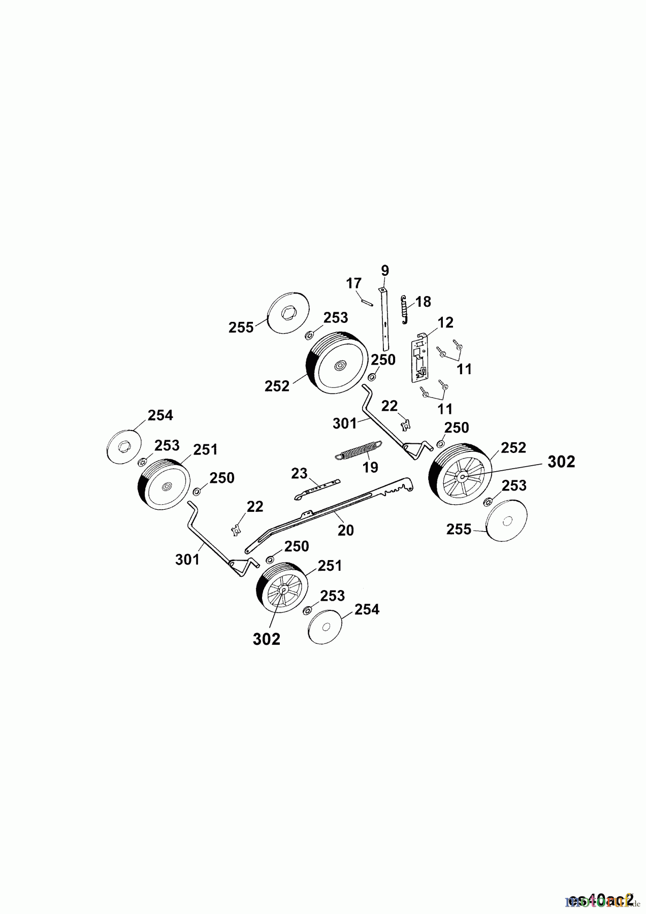  Wolf-Garten Battery mower Esprit 40 AC 4042000 Series B, C, D  (2003) Wheels, Cutting hight adjustment