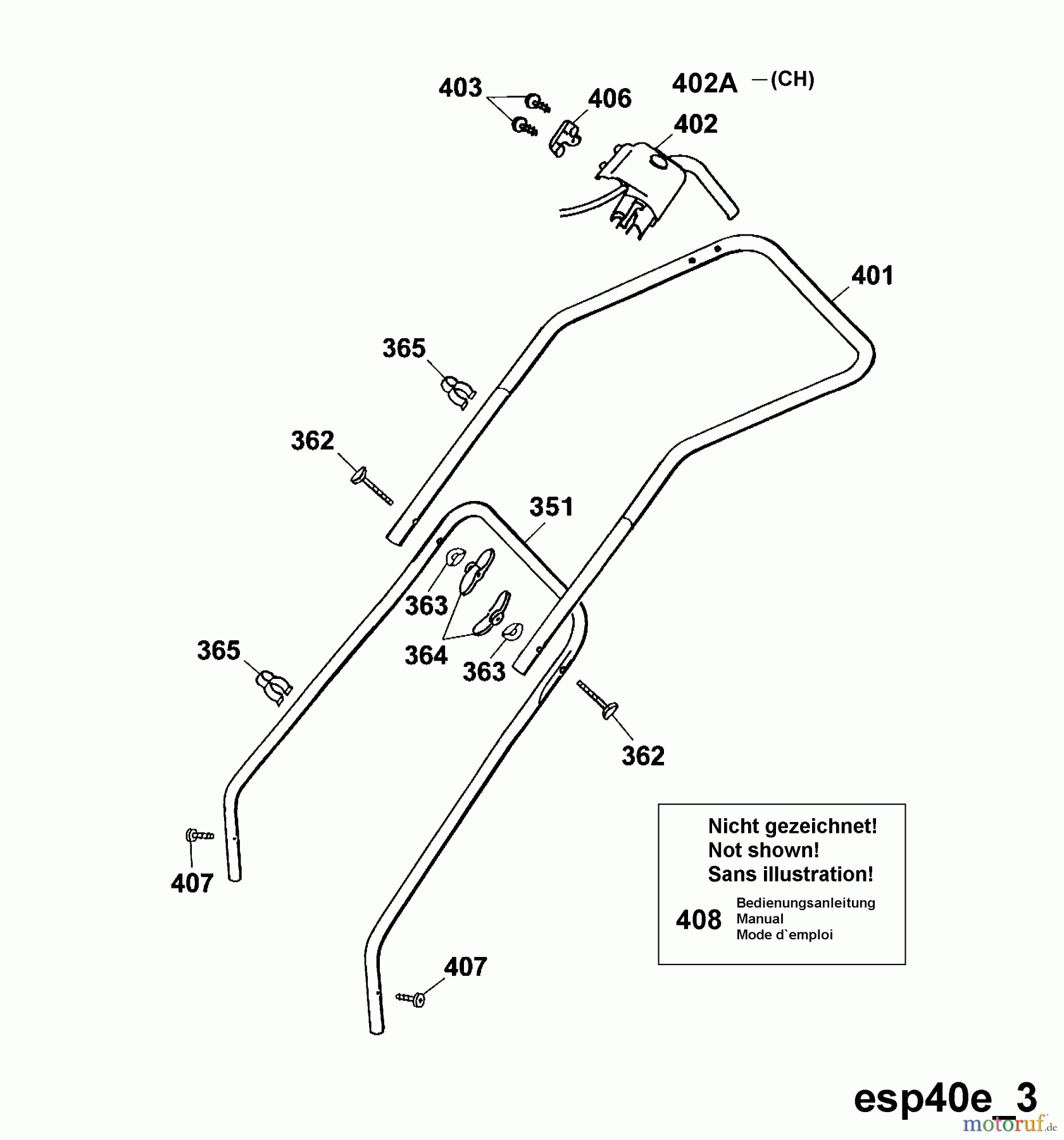  Wolf-Garten Electric mower Esprit 40 E 4020003 Series A, B  (2002) Handle