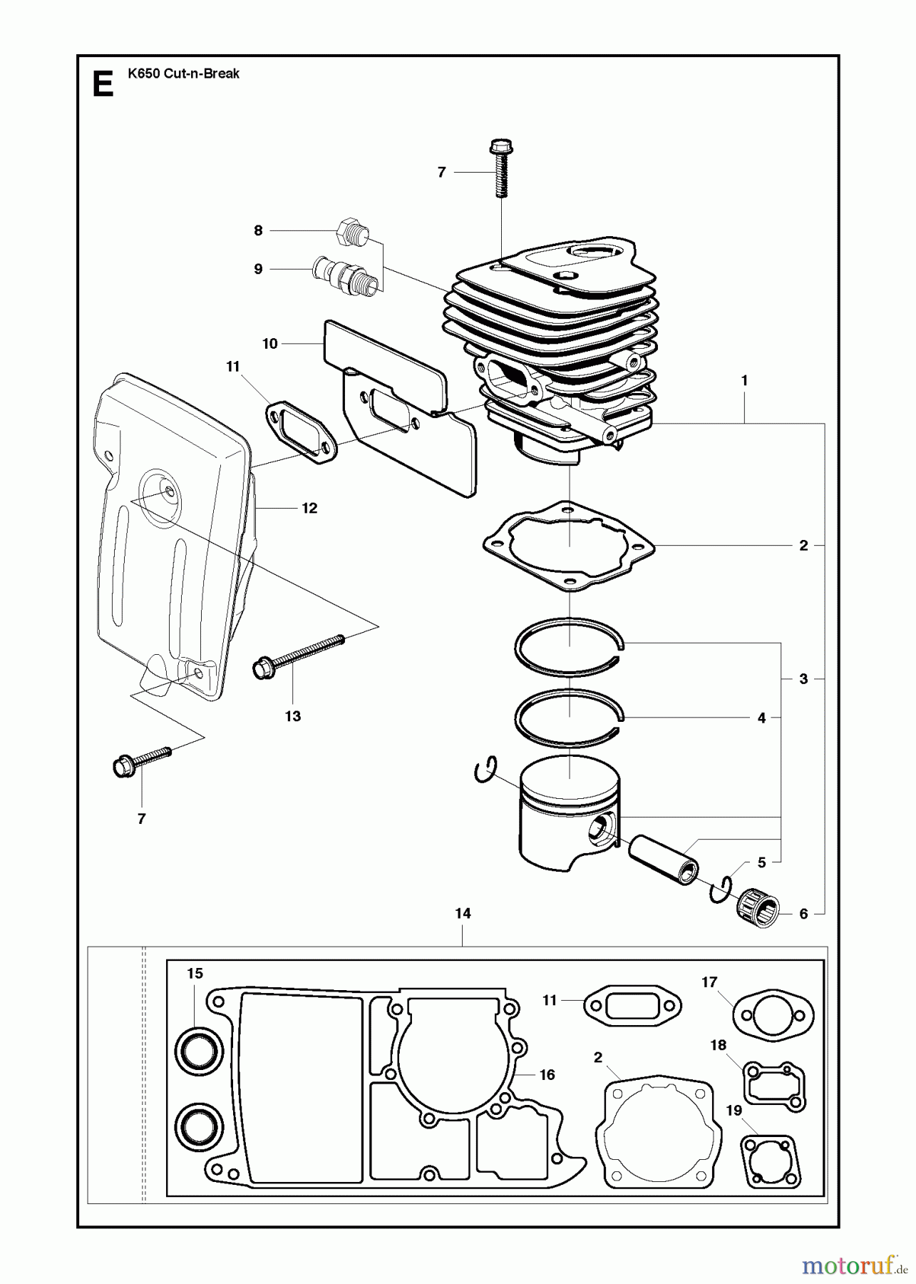  Trennschneider, Cut-Off K650 Cut-n-Break, 2008-11 CYLINDER, PISTON & MUFFLER