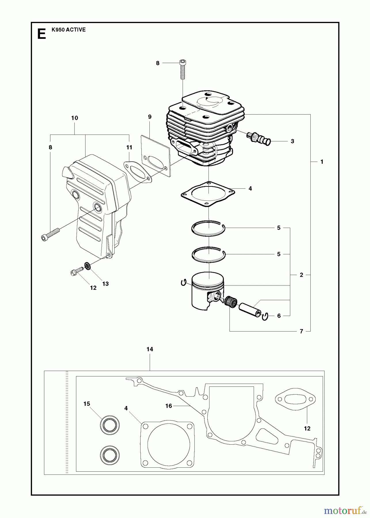  Trennschneider, Cut-Off K950 Rescue, 2007-01 CYLINDER, PISTON & MUFFLER