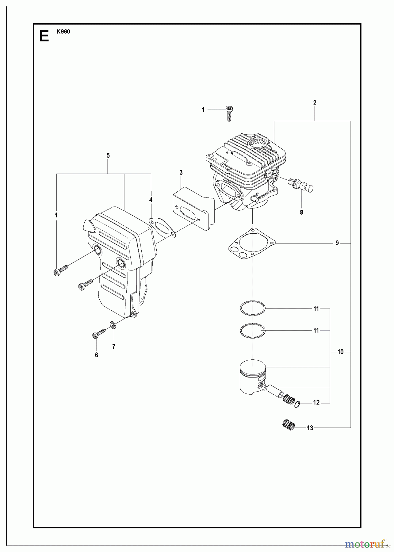  Trennschneider, Cut-Off K960 RESCUE, 2007-07 CYLINDER, PISTON & MUFFLER