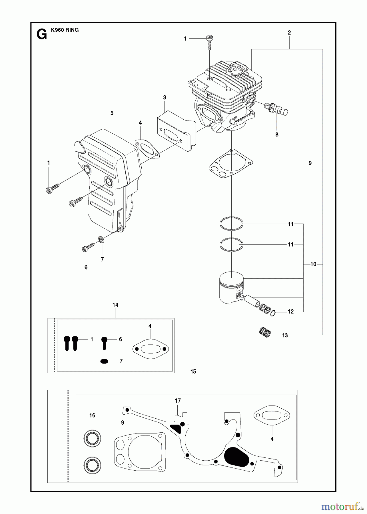  Trennschneider, Cut-Off K960 Ring, 2008-03 CYLINDER, PISTON & MUFFLER