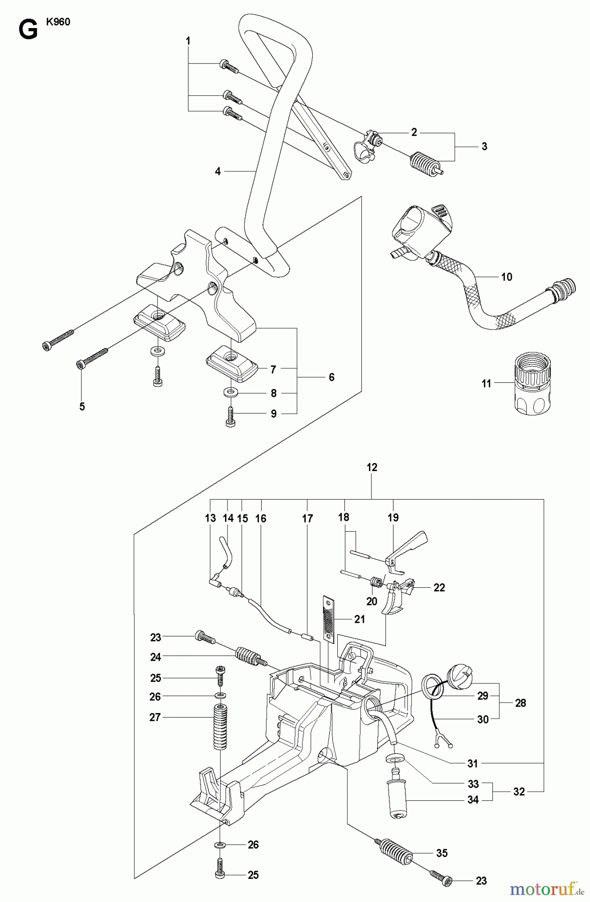  Trennschneider, Cut-Off K960, 2007-10 FUEL TANK & HANDLE