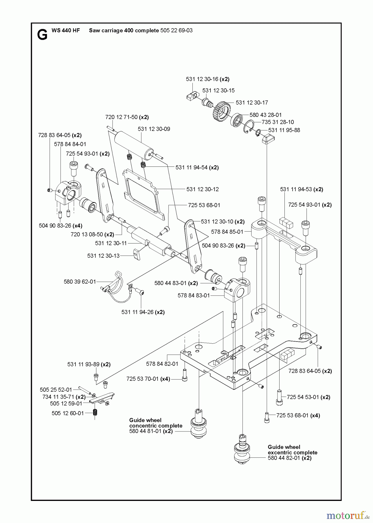  Wand und Kabelsägen WS440 HF, Valid from machine no. 8382, 2012-07 SAW CARRIAGE