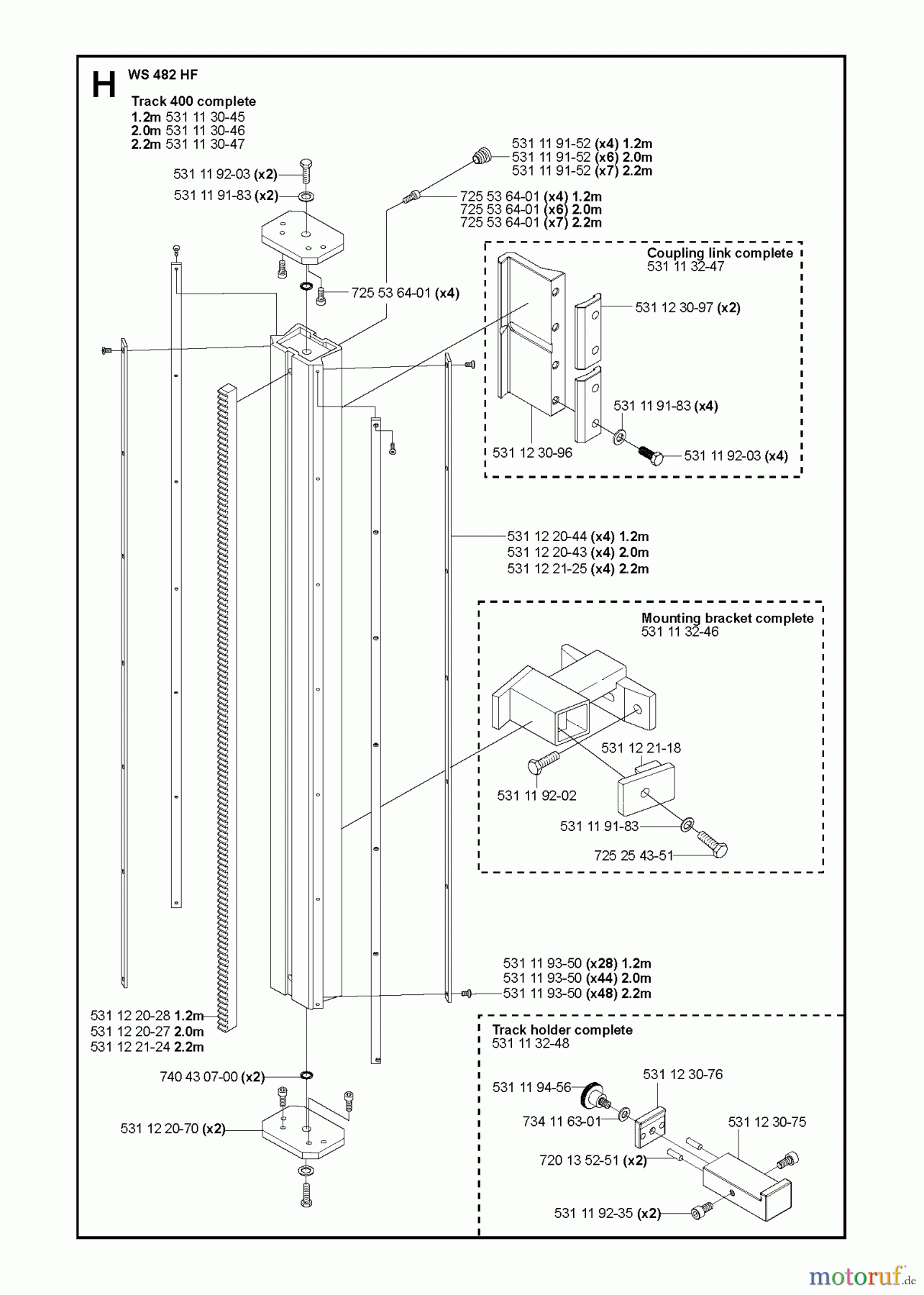  Wand und Kabelsägen WS482 HF, Valid from machine no. 1275, 2012-07 TRACK SYSTEM