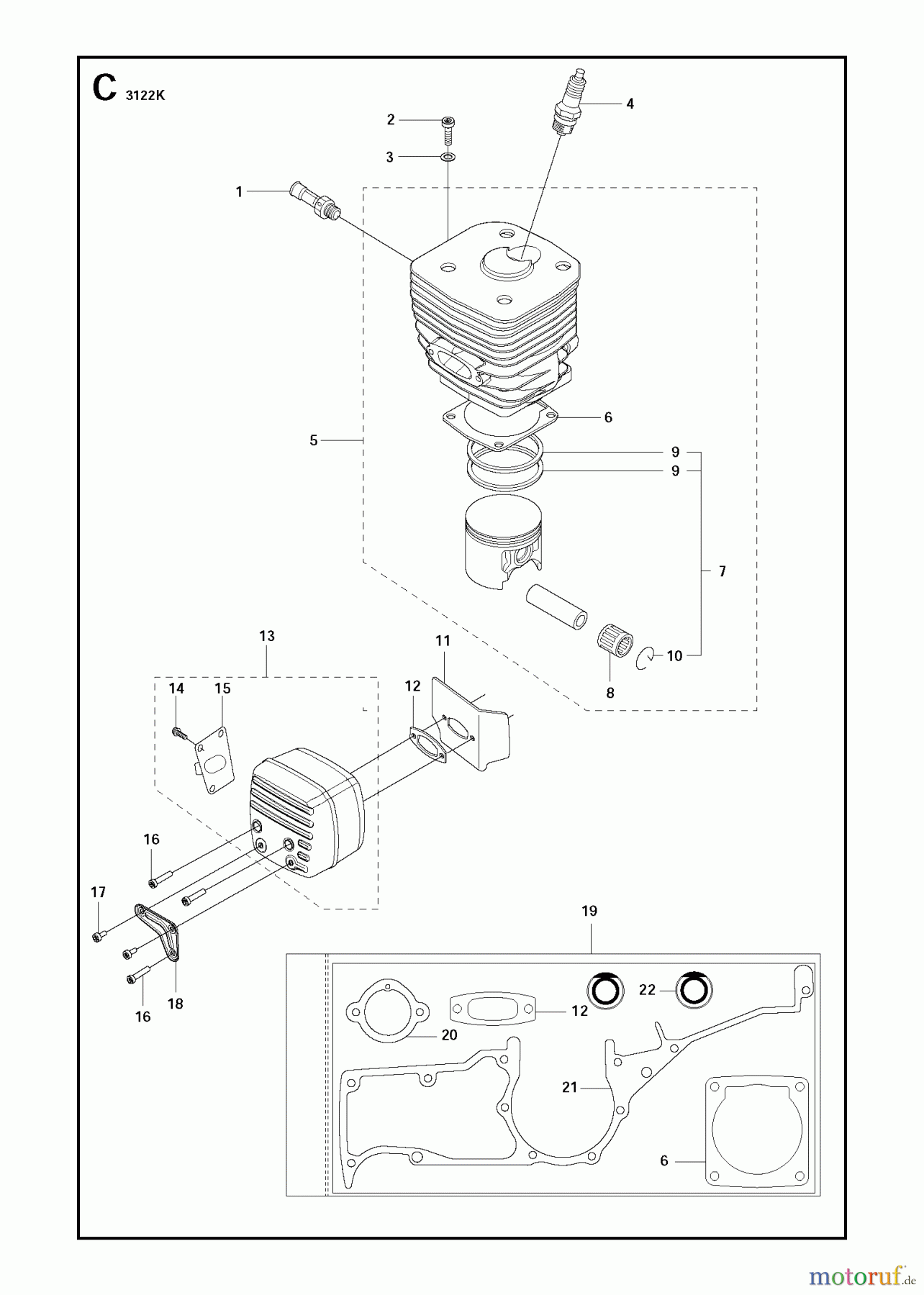  Trennschneider, Cut-Off 3122 K, 2011-07 CYLINDER, PISTON & MUFFLER
