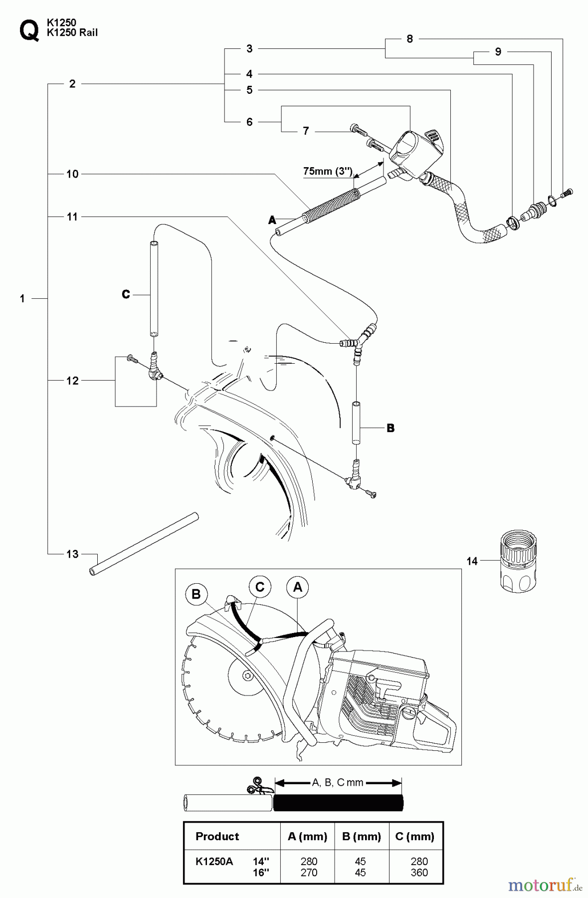  Trennschneider, Cut-Off K1250 RAIL, 2008-01 WATER HOSE KIT