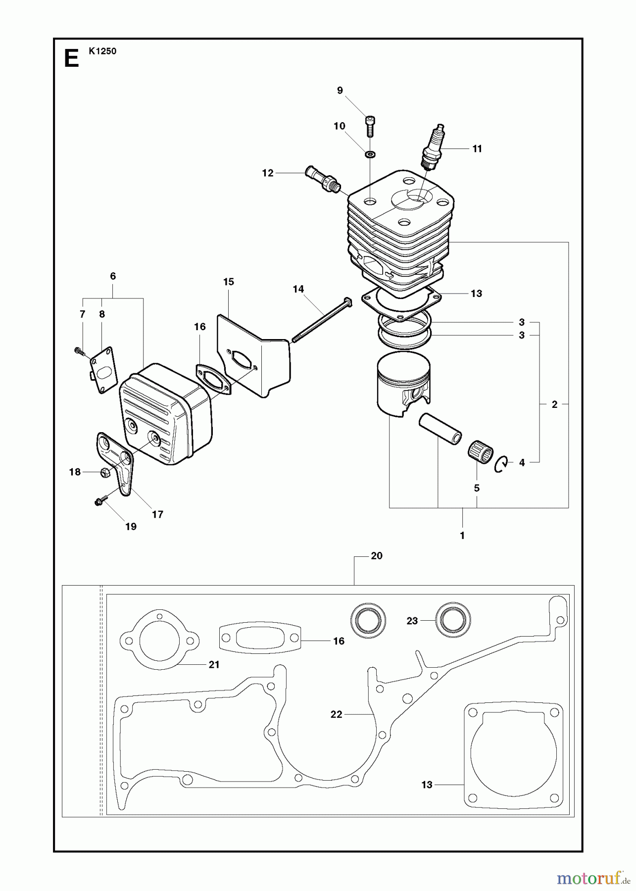  Trennschneider, Cut-Off K1250 Active, 2008-01 CYLINDER, PISTON & MUFFLER