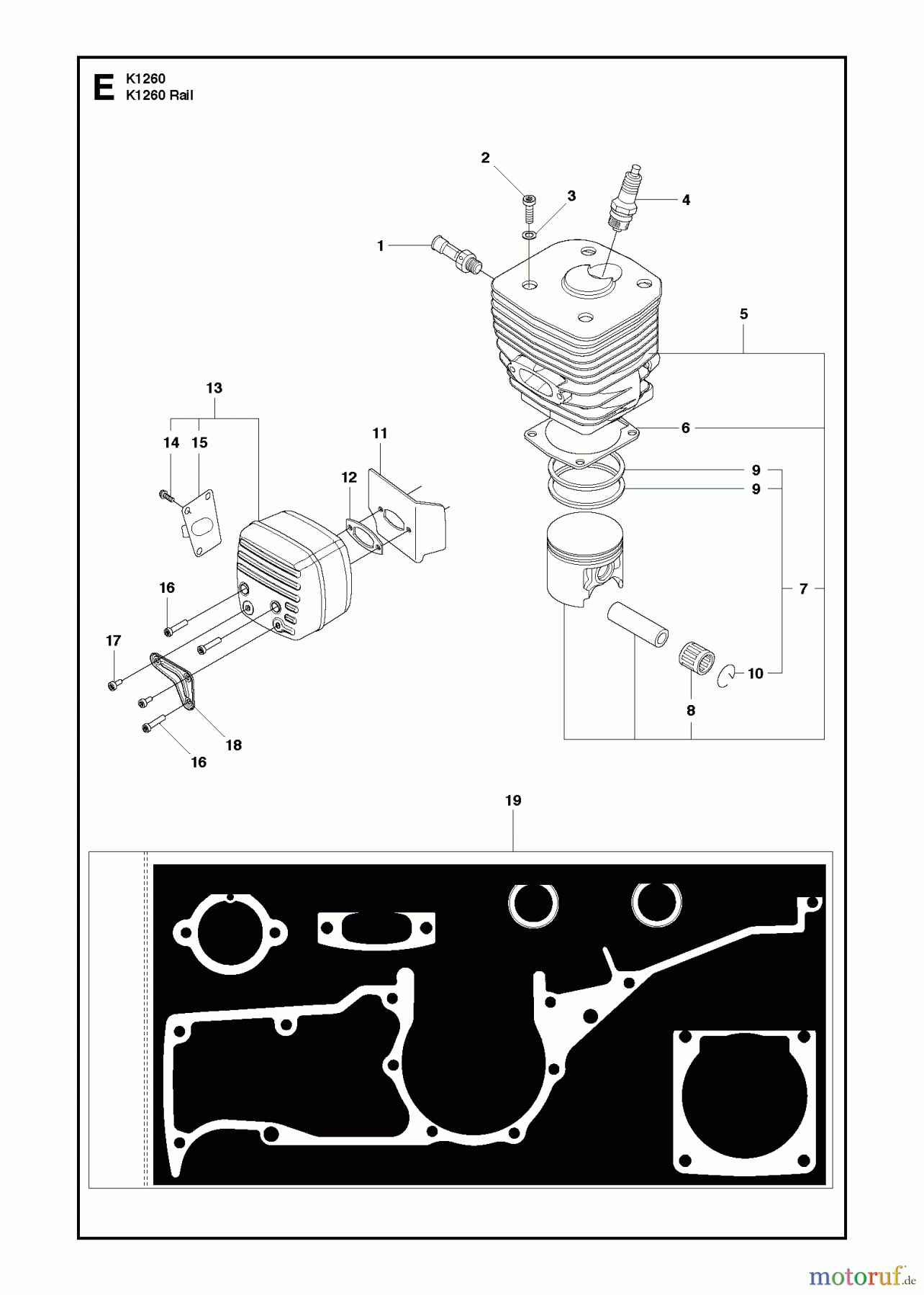  Trennschneider, Cut-Off K1260 Rail, 2010-10 CYLINDER, PISTON & MUFFLER