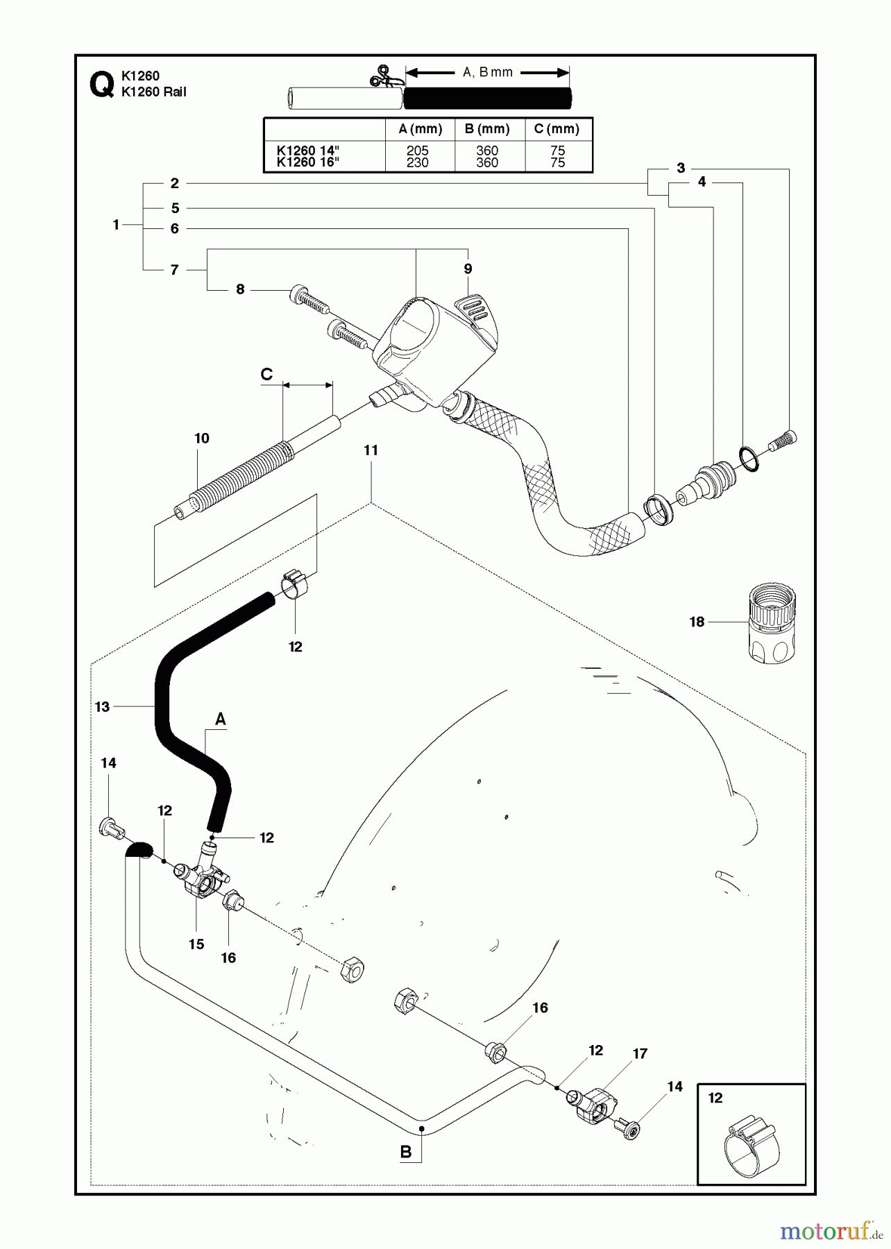  Trennschneider, Cut-Off K1260 Rail, 2010-10 WATER HOSE KIT
