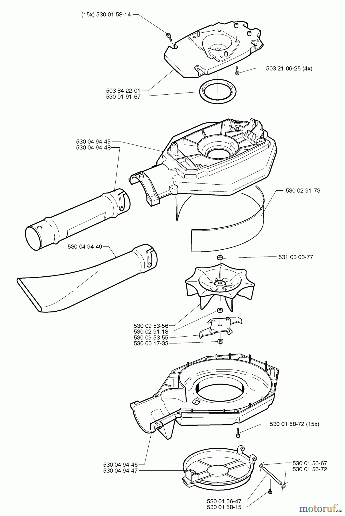 Husqvarna Bläser / Sauger / Häcksler / Mulchgeräte 225 HBV - Husqvarna Handheld Blower Vacuum (1997-02 to 1999-12) Casing Assembly