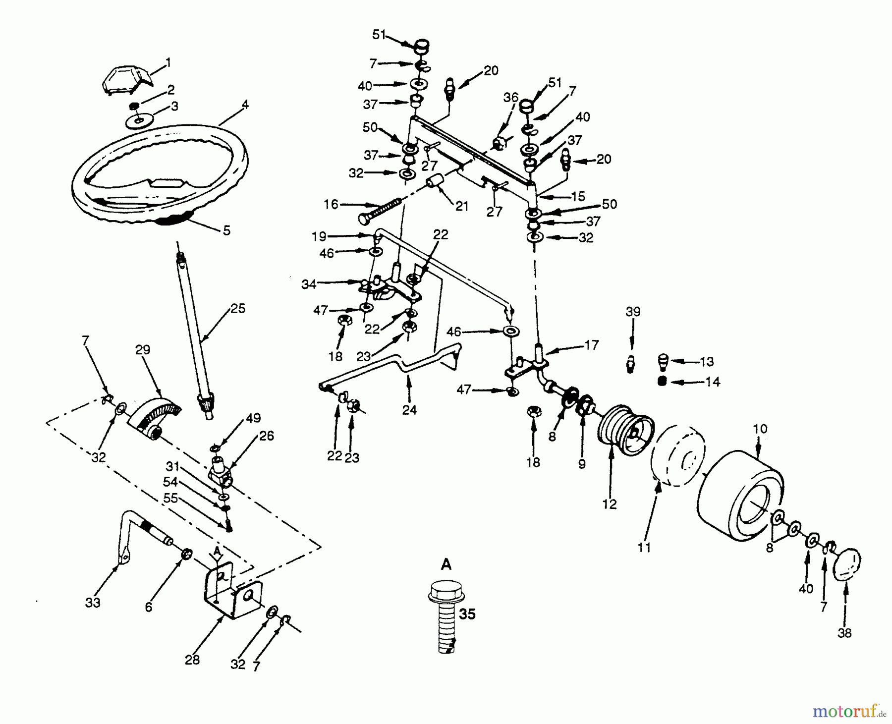 Husqvarna Rasen und Garten Traktoren LT 125 (954000332) (H12538D) - Husqvarna Lawn Tractor (1991-10 & After) Steering, Front Axle And Wheels