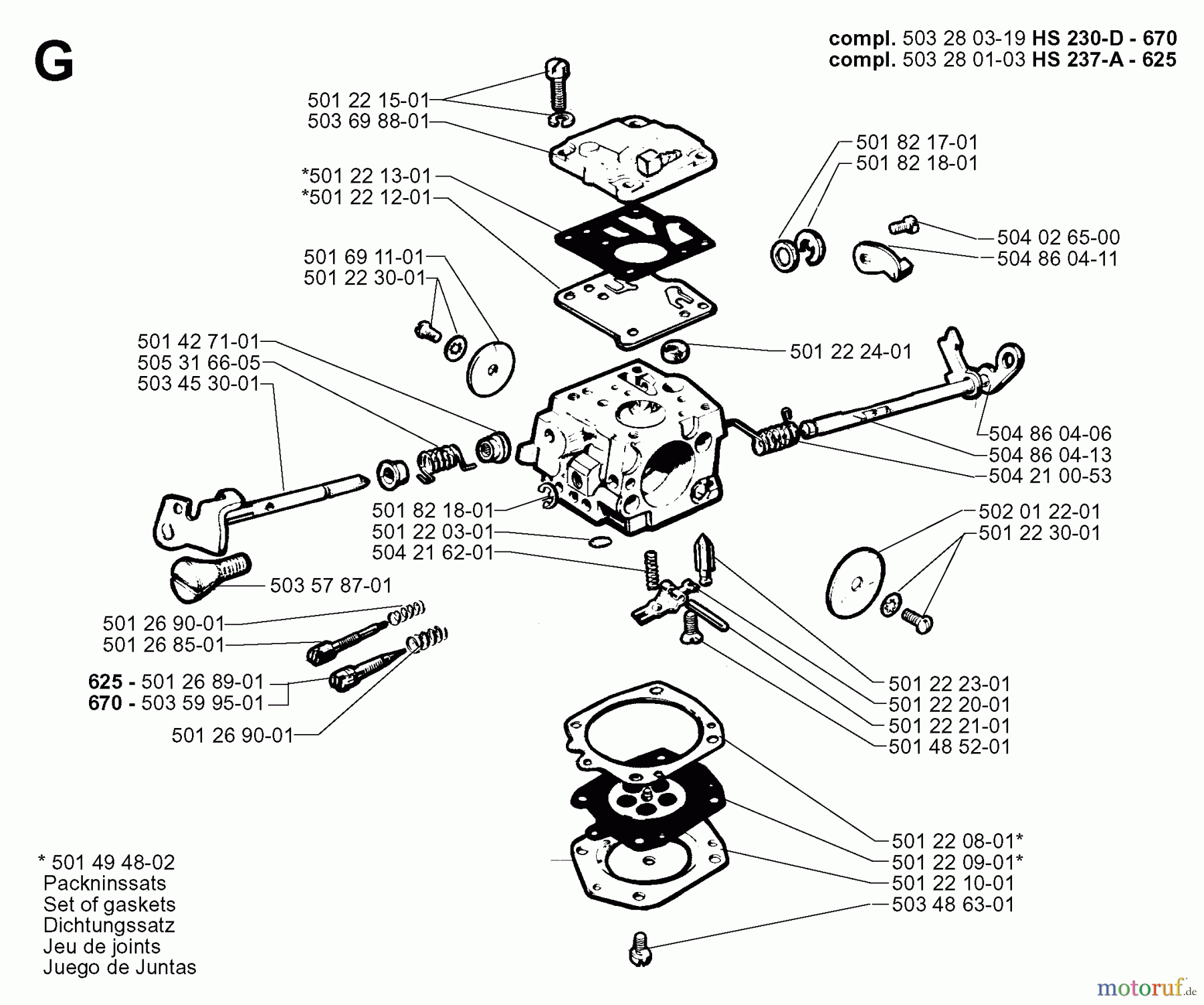 Jonsered Motorsägen 625 - Jonsered Chainsaw (1999-02) CARBURETOR DETAILS