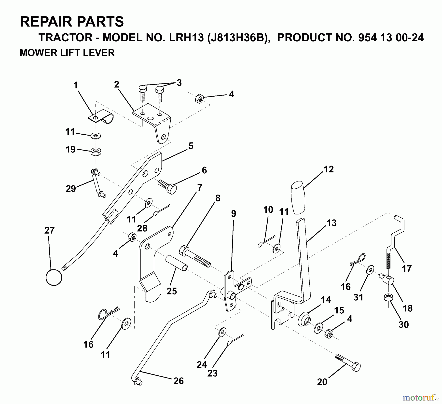  Jonsered Rasen  und Garten Traktoren LRH13 (J813H36B, 954130024) - Jonsered Lawn & Garden Tractor (1998-12) MOWER LIFT LEVER