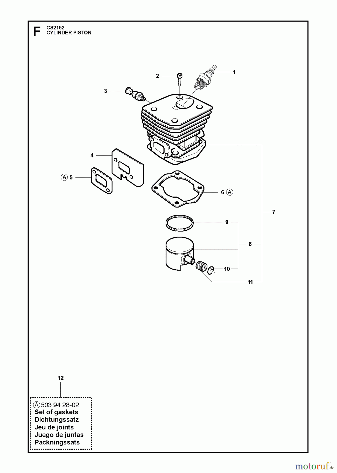  Jonsered Motorsägen CS2152 - Jonsered Chainsaw (2011-05) CYLINDER PISTON