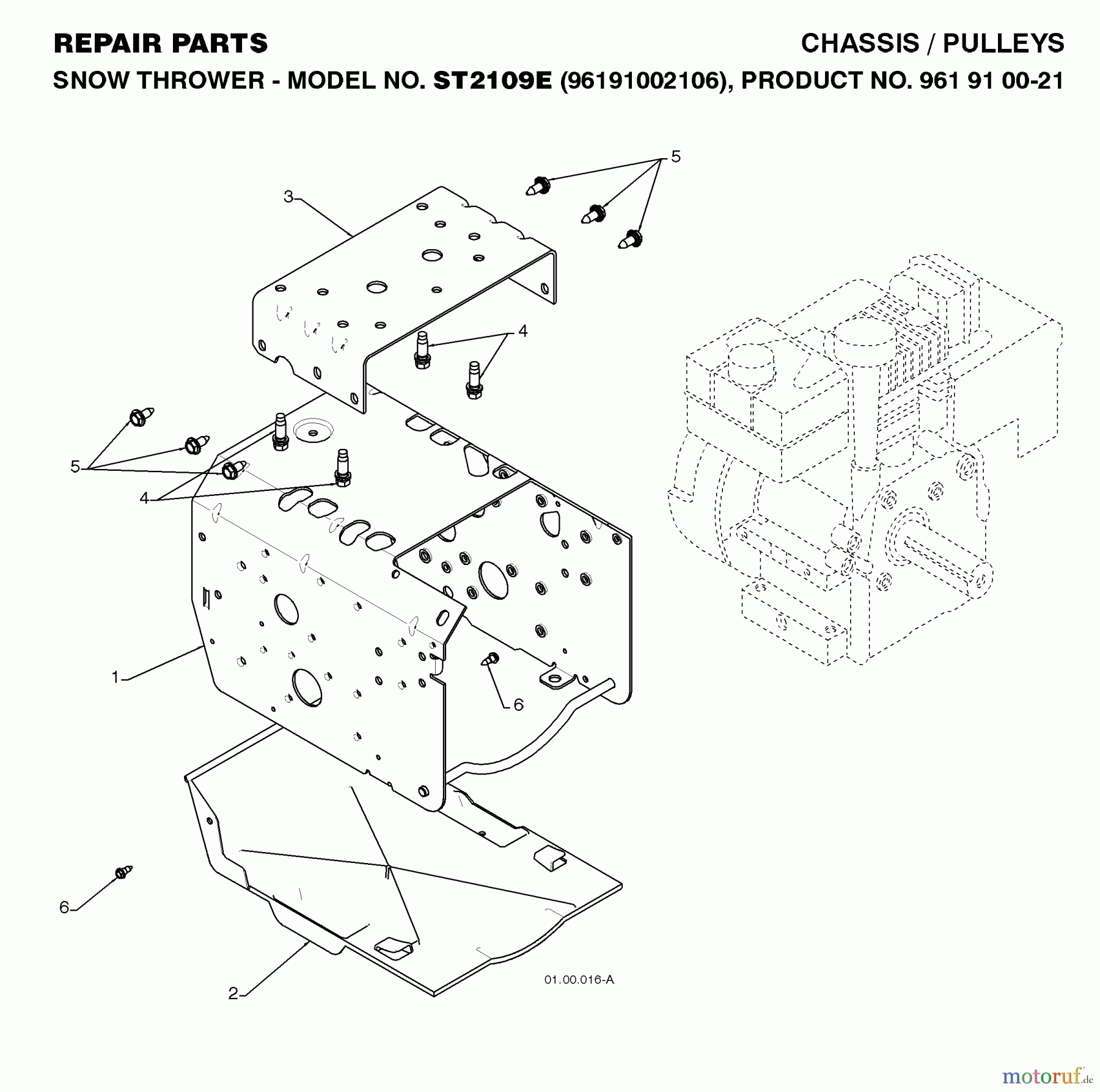 Jonsered Schneefräsen ST 2109 E (96191002106) - Jonsered Snow Thrower (2008-10) CHASSIS ENGINE PULLEYS