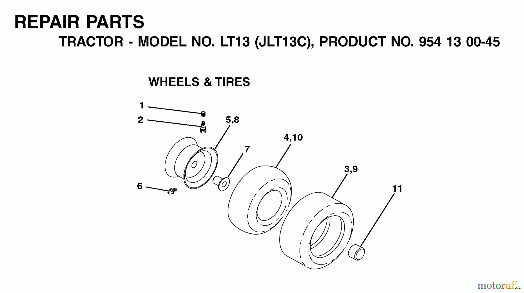  Jonsered Rasen  und Garten Traktoren LT13 (JLT13C, 954130045) - Jonsered Lawn & Garden Tractor (2001-09) WHEELS TIRES