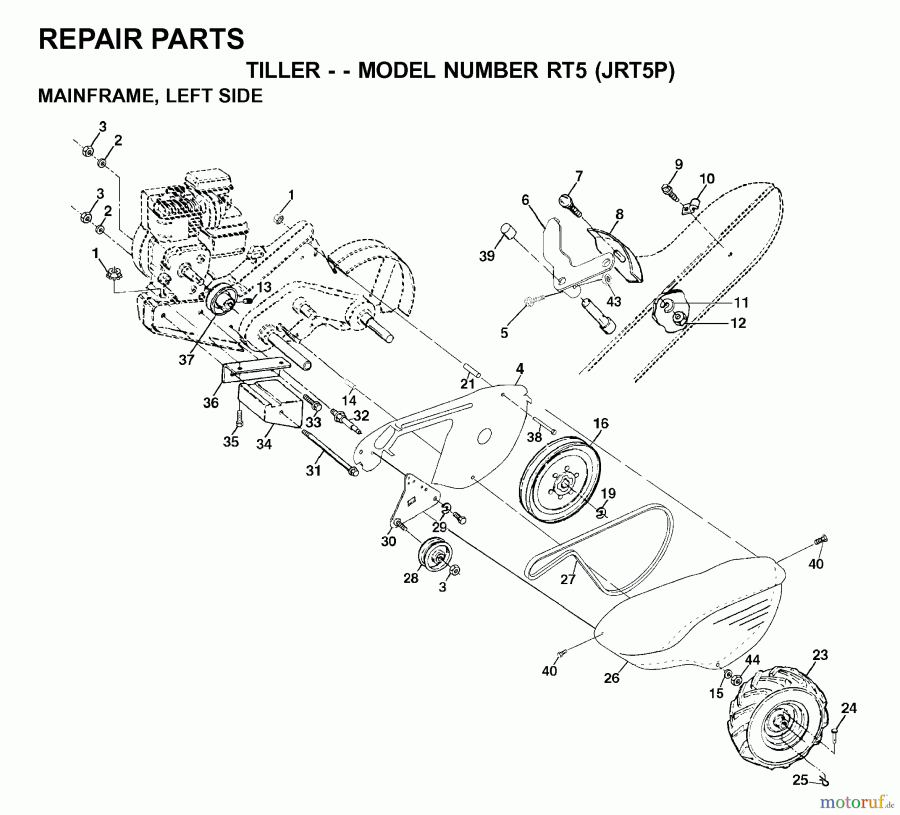  Jonsered Motorhacken / Kultivierer RT5 (JRT5P) - Jonsered Rear-Tine Tiller (2000-02) MAINFRAME LEFT SIDE