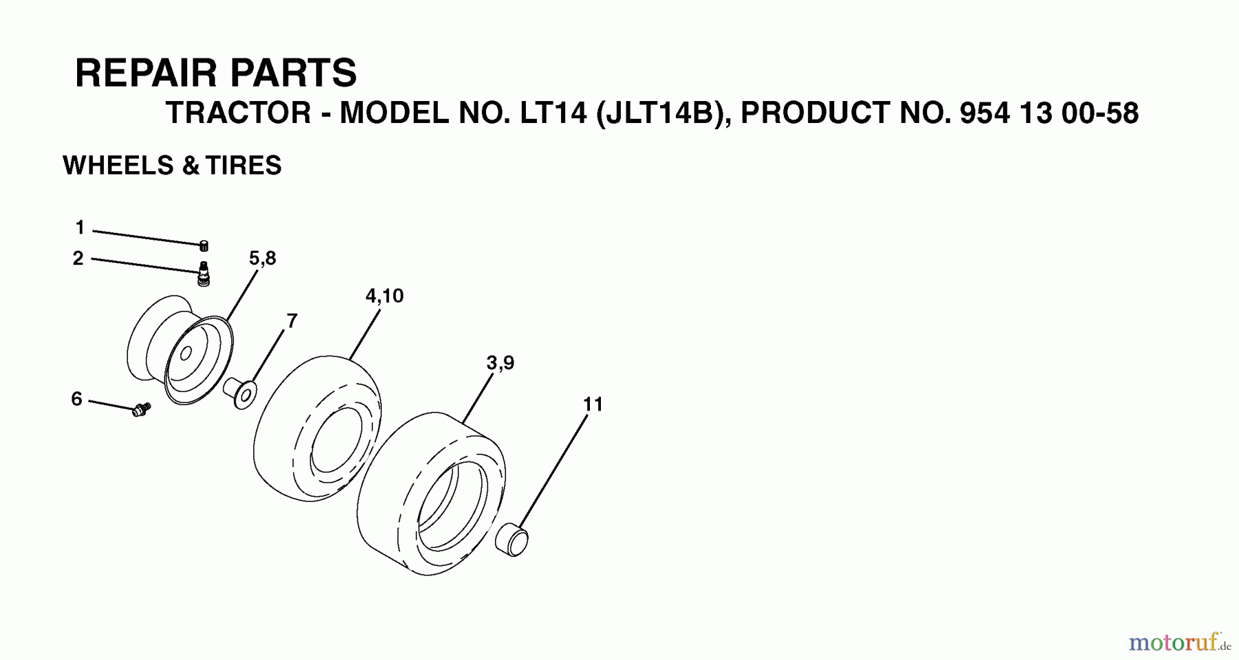  Jonsered Rasen  und Garten Traktoren LT14 (JLT14B, 954130058) - Jonsered Lawn & Garden Tractor (2003-01) WHEELS TIRES