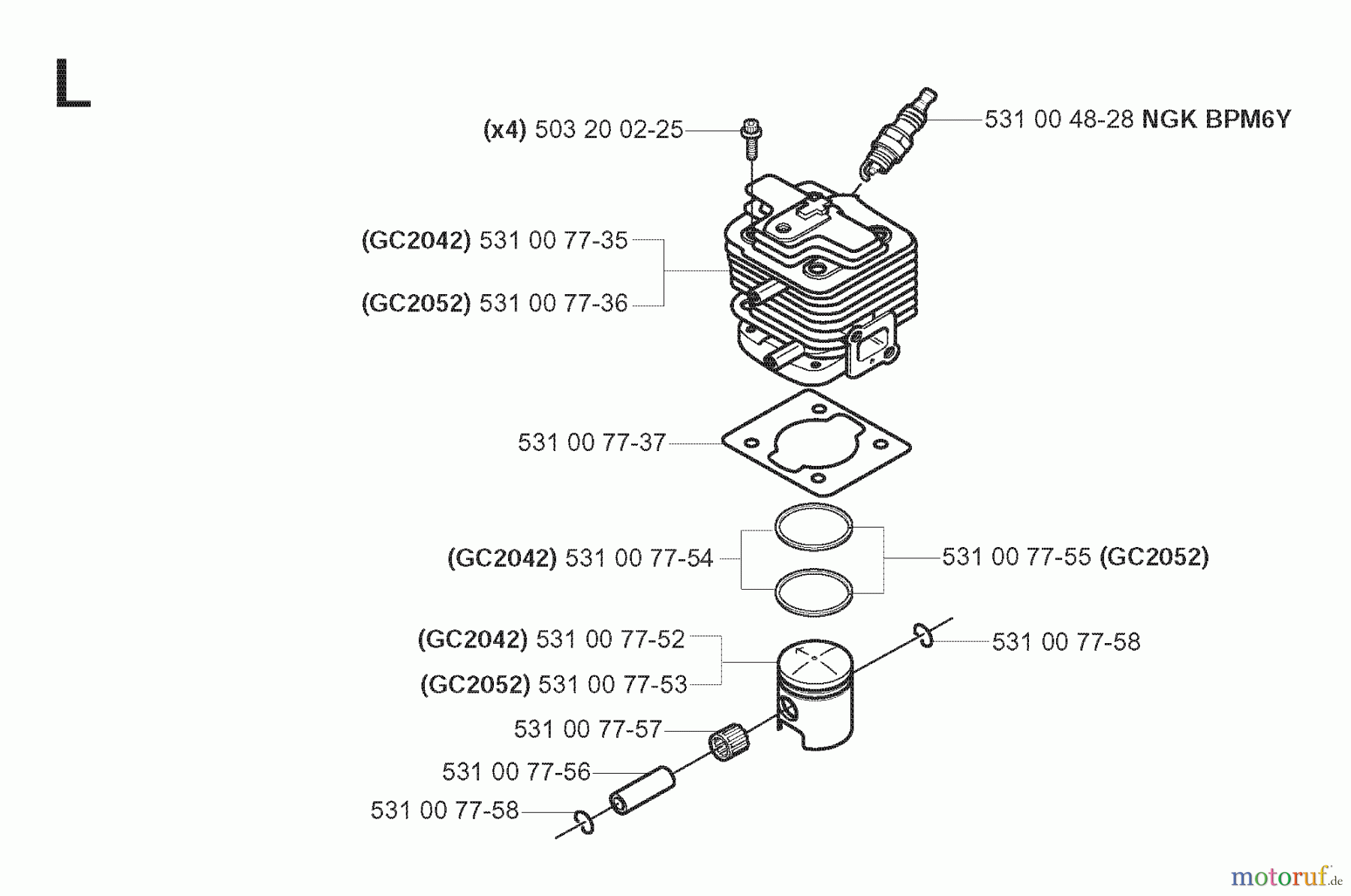 Jonsered Motorsensen, Trimmer GC2042 - Jonsered String/Brush Trimmer (2008-03) CYLINDER PISTON