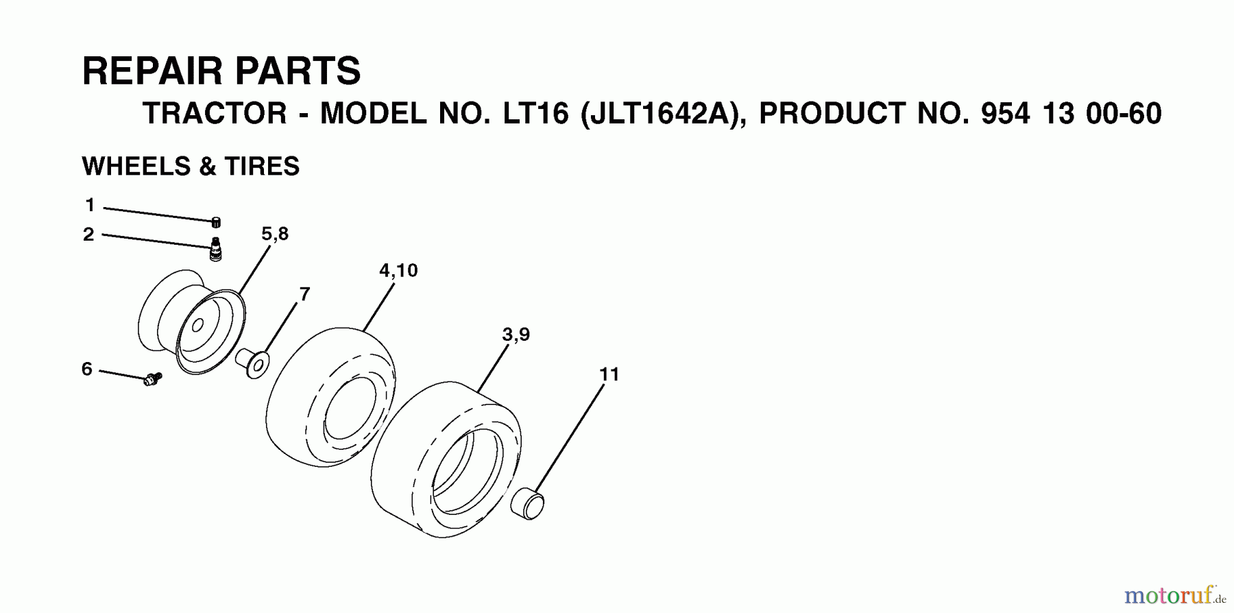  Jonsered Rasen  und Garten Traktoren LT16 (JLT1642A, 954130060) - Jonsered Lawn & Garden Tractor (2002-06) WHEELS TIRES