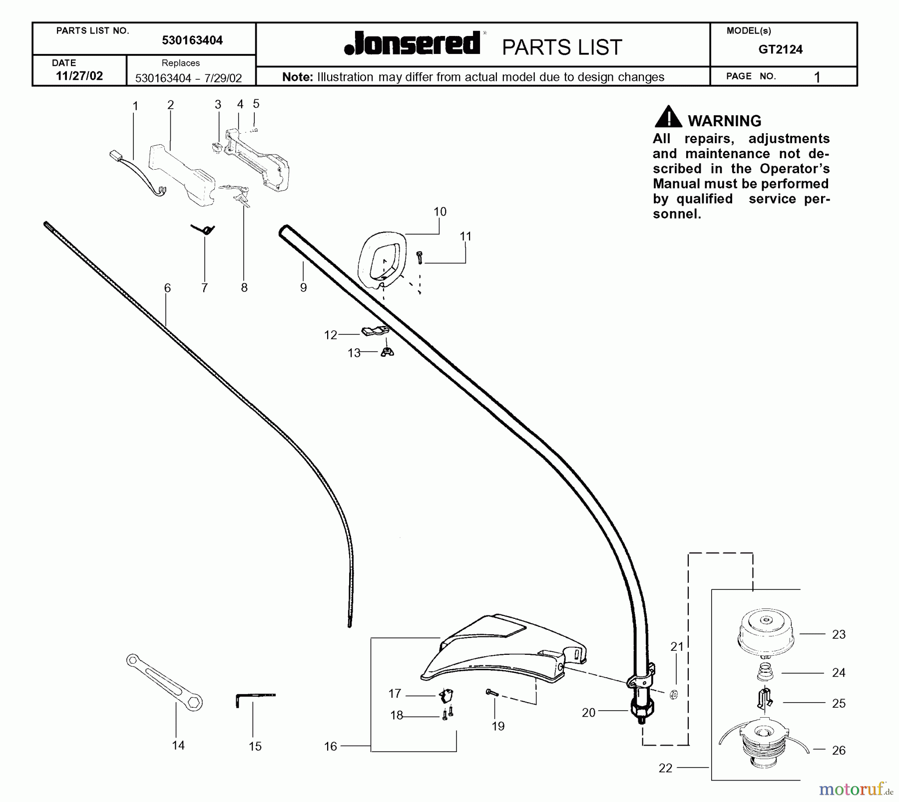  Jonsered Motorsensen, Trimmer GT2124 - Jonsered String/Brush Trimmer (2003-01) SHAFT HANDLE