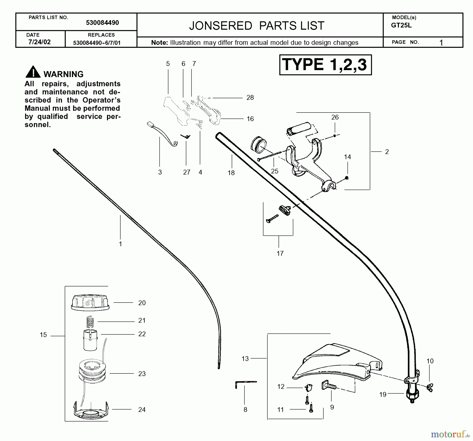  Jonsered Motorsensen, Trimmer GT25 L - Jonsered String/Brush Trimmer (2002-08) SHAFT HANDLE