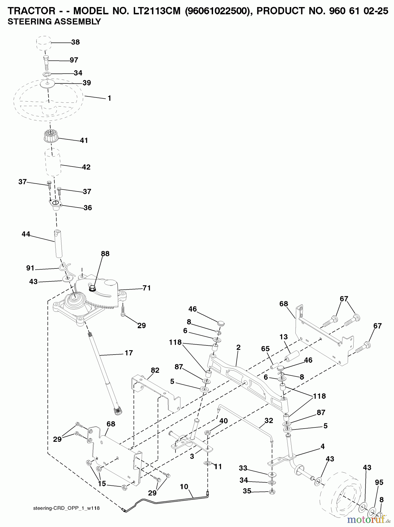 Jonsered Rasen  und Garten Traktoren LT2113 CM (96061022500) - Jonsered Lawn & Garden Tractor (2007-10) STEERING