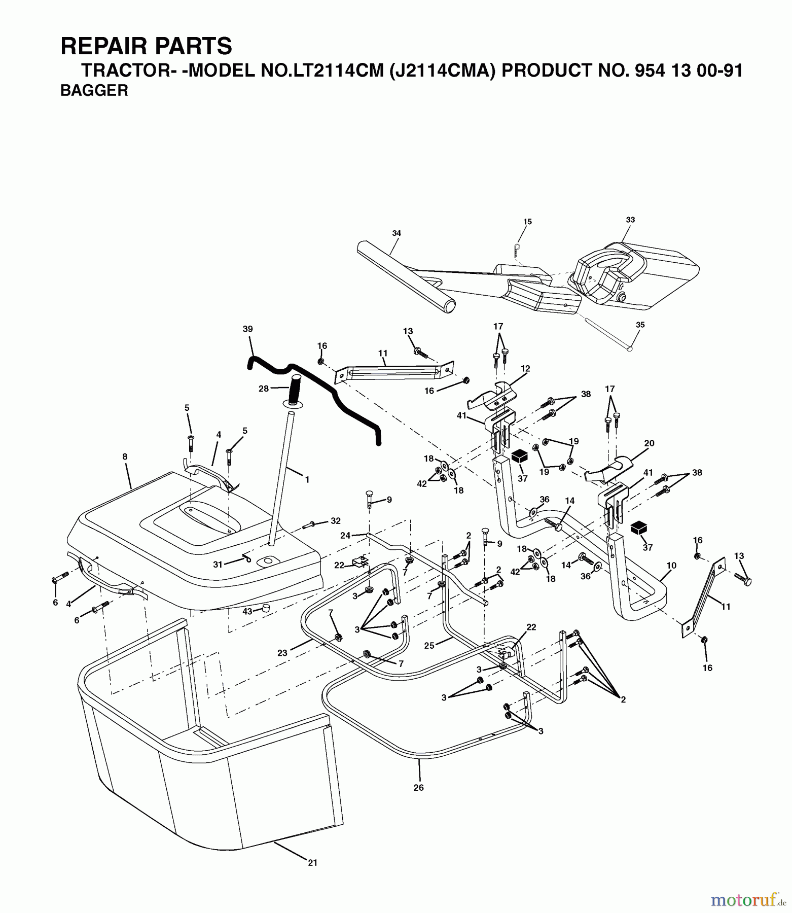  Jonsered Rasen  und Garten Traktoren LT2114 CM (J2114CMA, 954130091) - Jonsered Lawn & Garden Tractor (2003-01) BAGGER