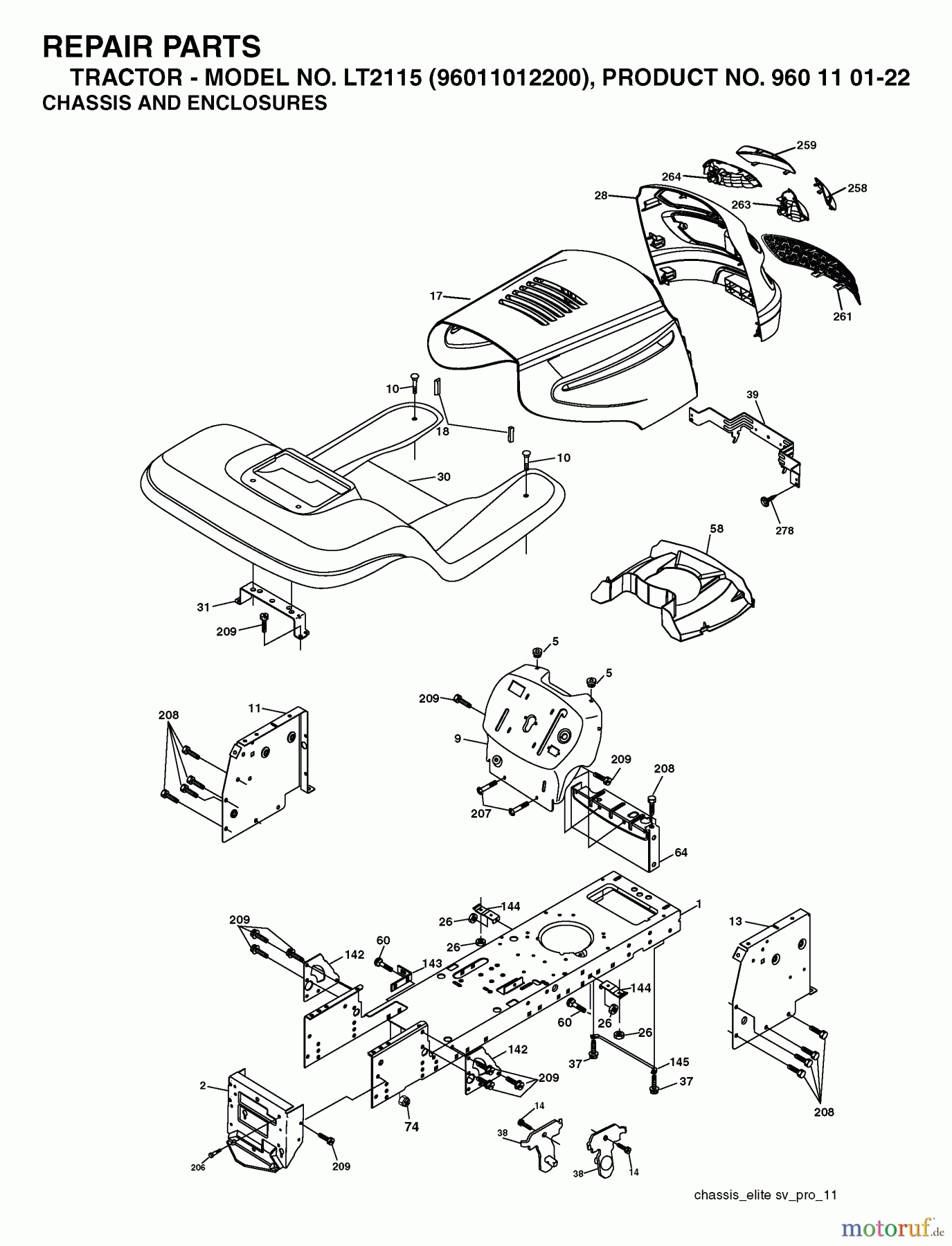  Jonsered Rasen  und Garten Traktoren LT2115 (96011012200) - Jonsered Lawn & Garden Tractor (2006-01) CHASSIS ENCLOSURES