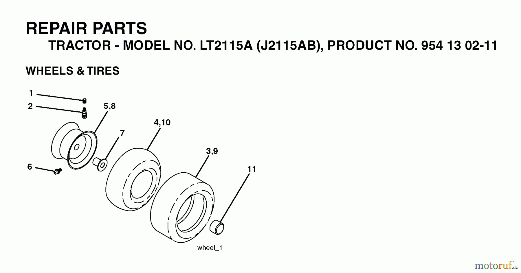  Jonsered Rasen  und Garten Traktoren LT2115 A (J2115AB, 954130211) - Jonsered Lawn & Garden Tractor (2004-06) WHEELS TIRES