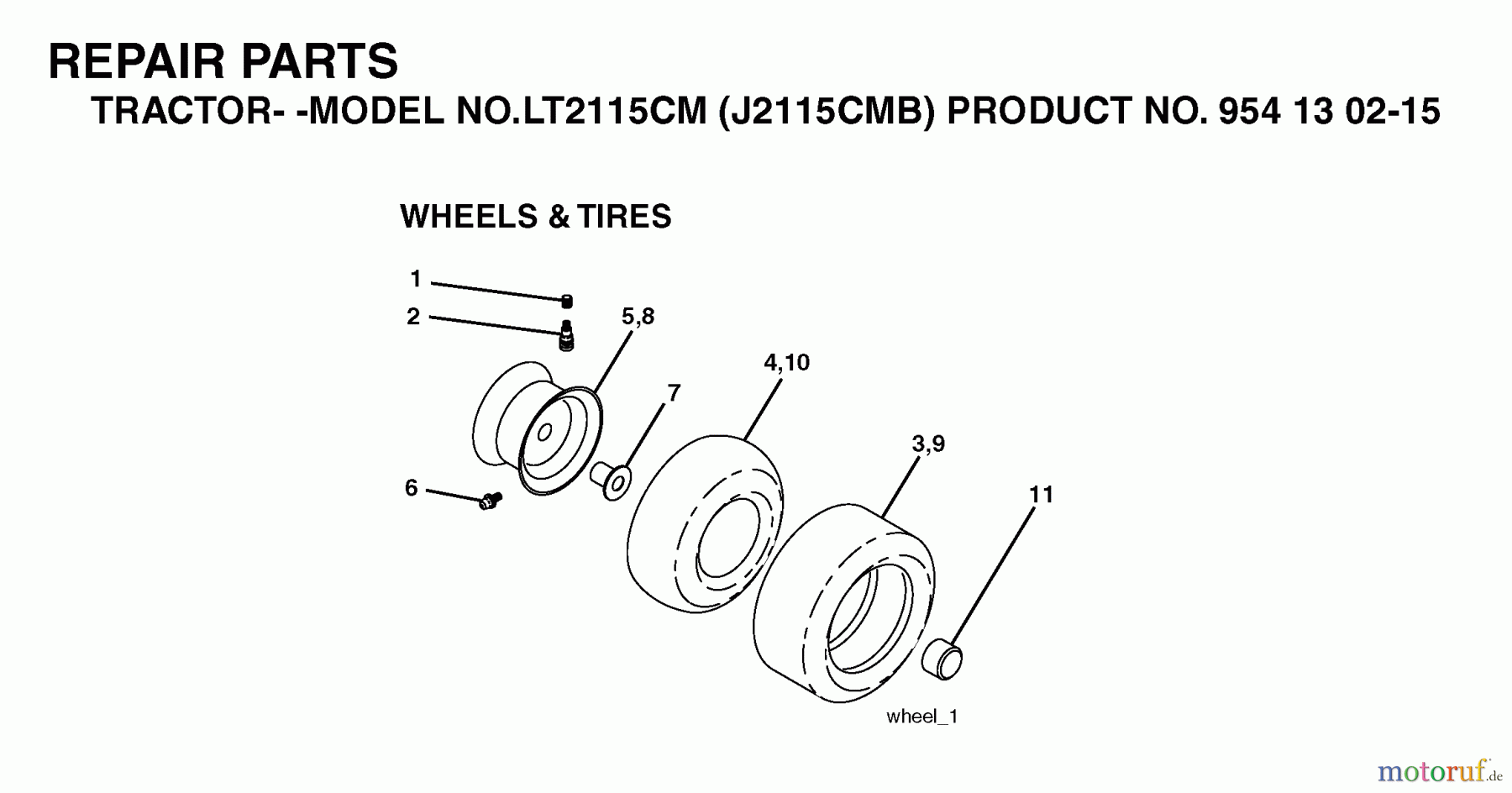  Jonsered Rasen  und Garten Traktoren LT2115 CM (J2115CMB, 954130215) - Jonsered Lawn & Garden Tractor (2004-06) WHEELS TIRES