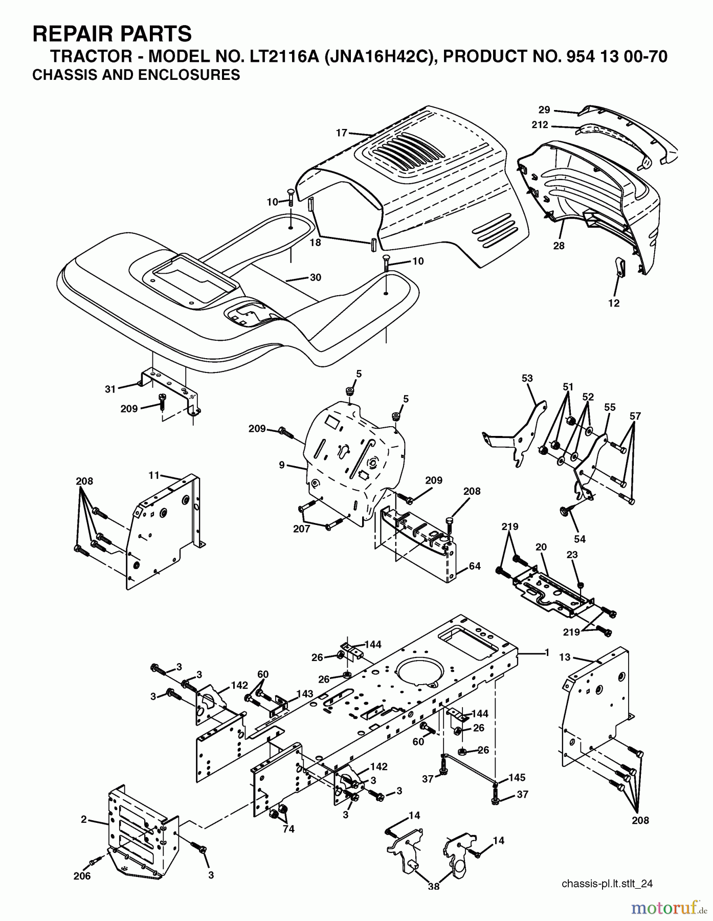 Jonsered Rasen und Garten Traktoren LT2116 A (JNA16H42C, 954130070) - Jonsered Lawn & Garden Tractor (2003-05) CHASSIS ENCLOSURES