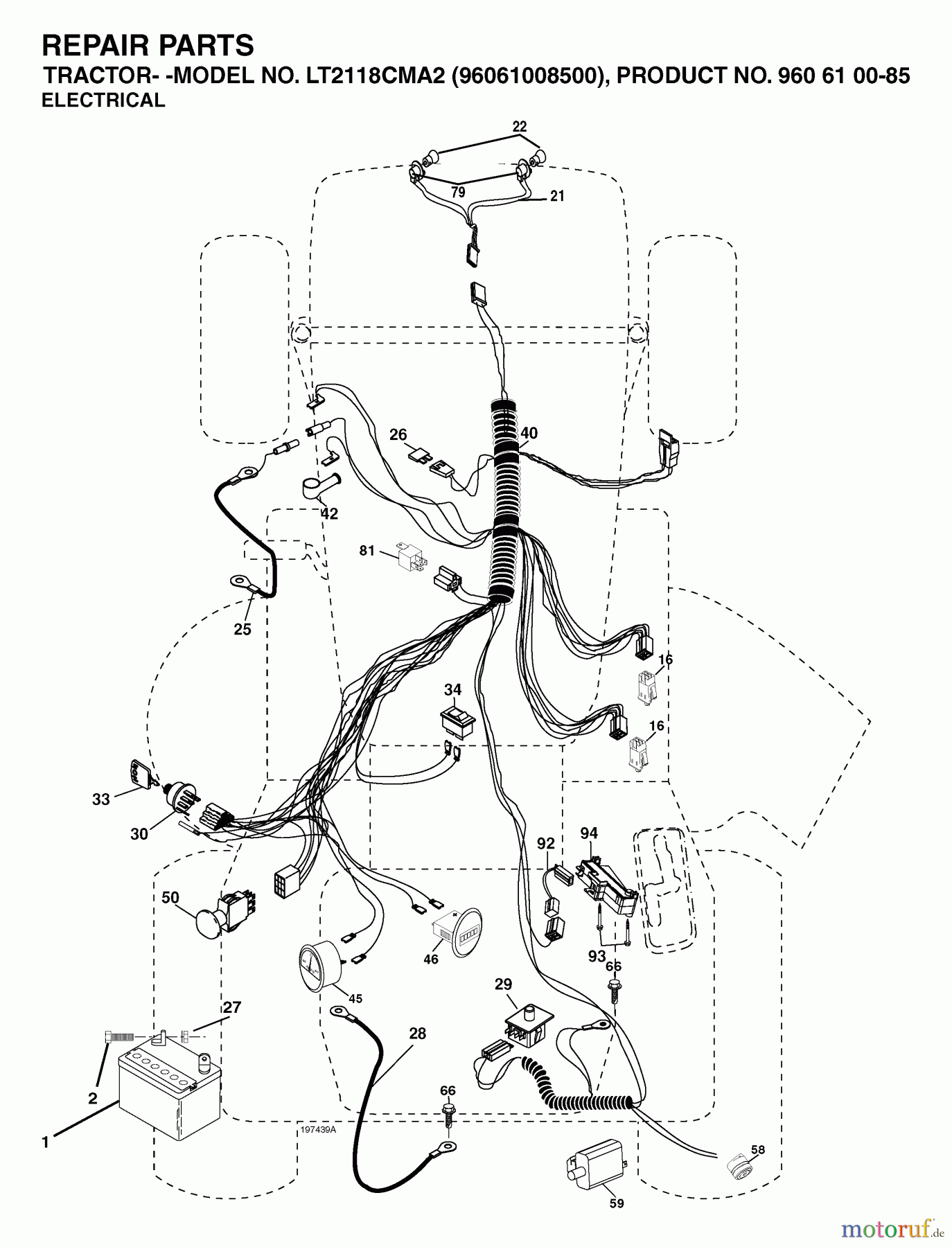 Jonsered Rasen und Garten Traktoren LT2118 CMA2 (96061008500) - Jonsered Lawn & Garden Tractor (2006-04) ELECTRICAL