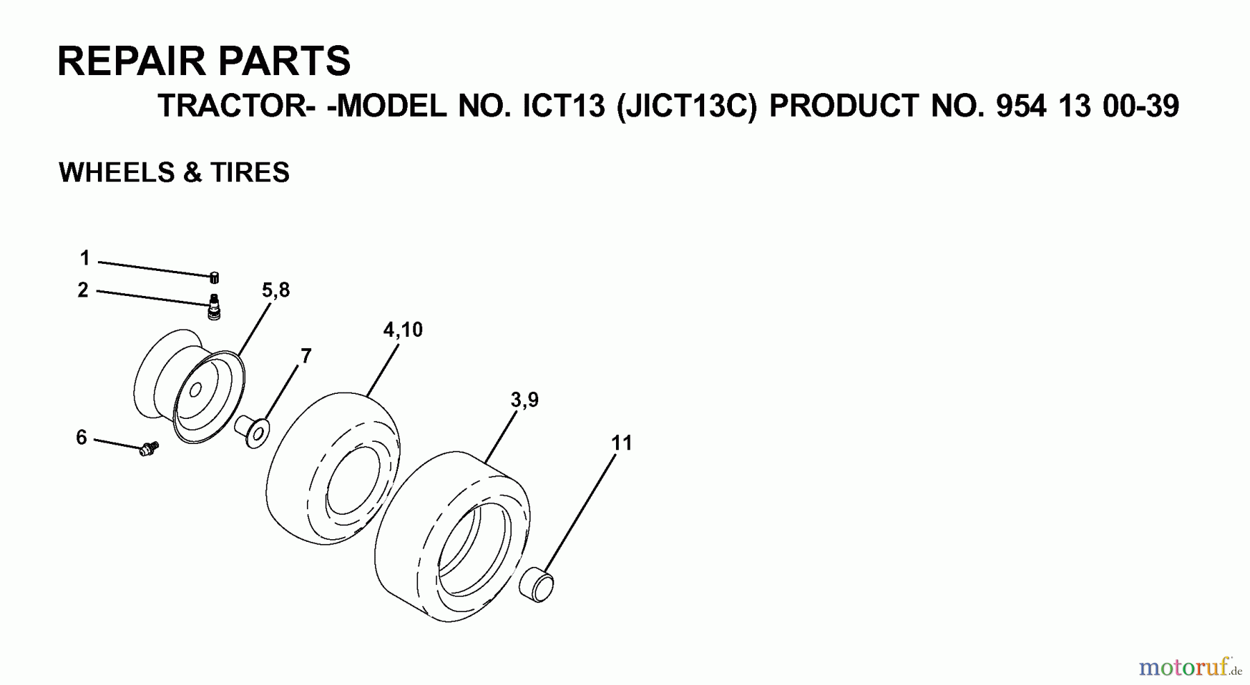  Jonsered Rasen  und Garten Traktoren ICT13 (JICT13C, 954130039) - Jonsered Lawn & Garden Tractor (2000-04) WHEELS TIRES
