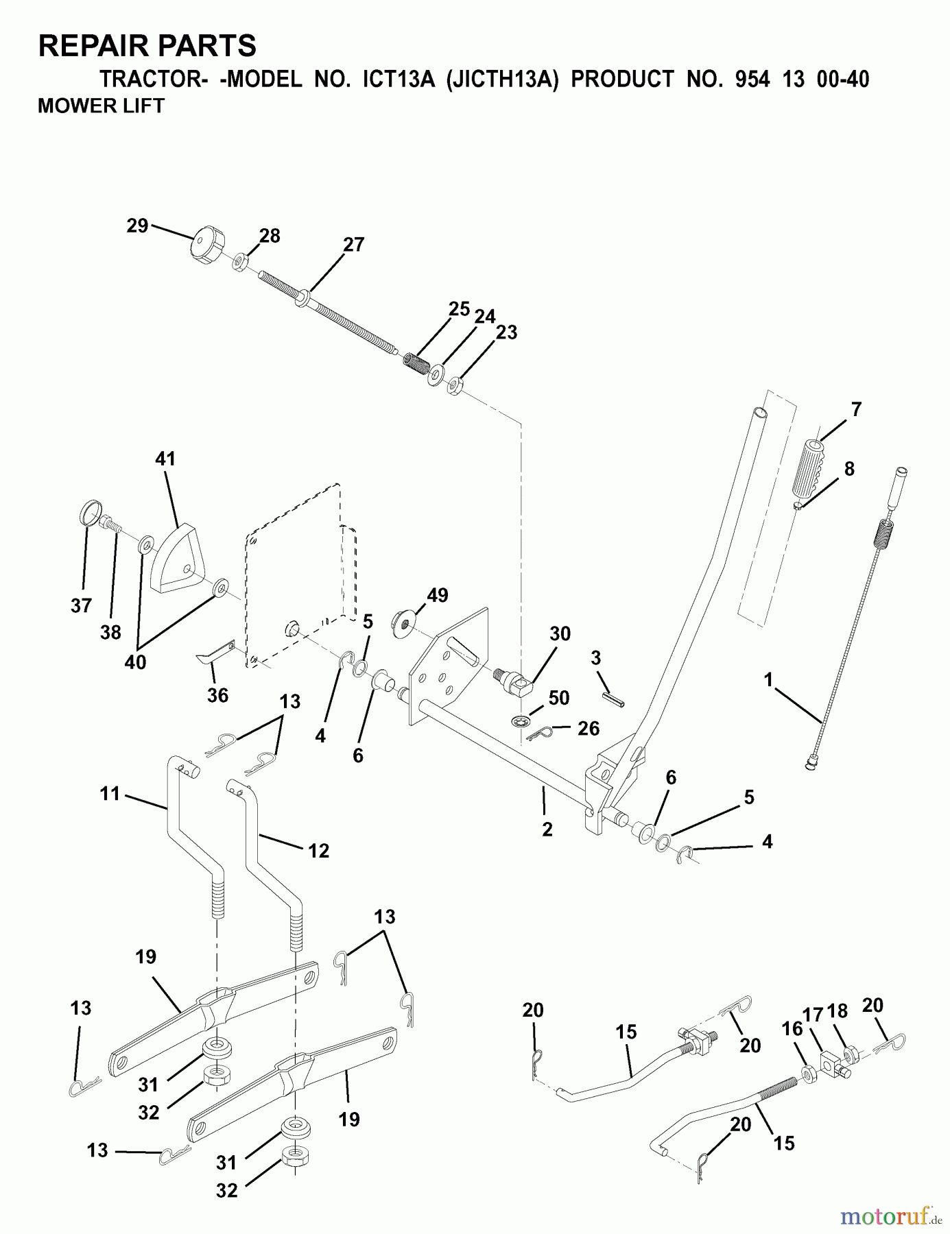Jonsered Rasen und Garten Traktoren ICT13A (JICTH13A, 954130040) - Jonsered Lawn & Garden Tractor (2000-02) MOWER LIFT / DECK LIFT